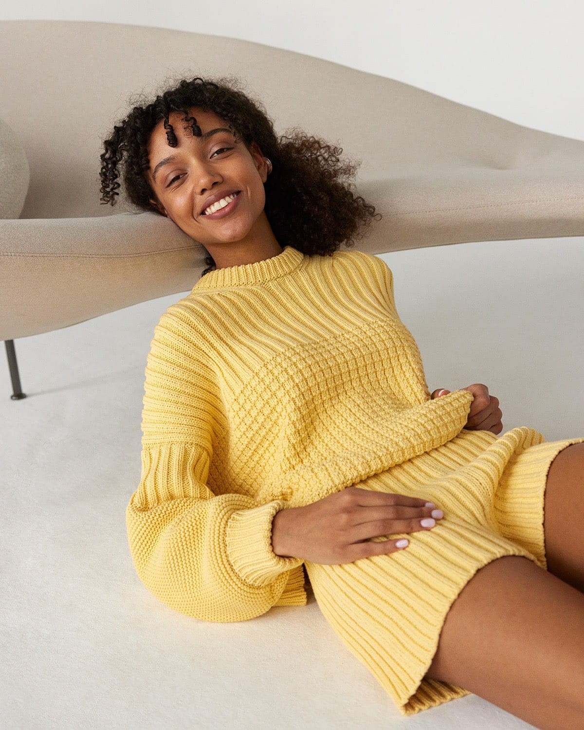 Delčia Cotton Sweater & Shorts Set (Lemon)