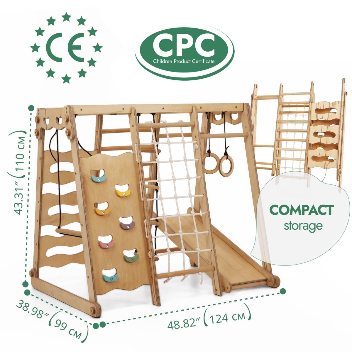 6in1 Indoor Jungle Gym for childrens: Playground + Swings Set + Slide Board + Rope + Stairs - Goodevas