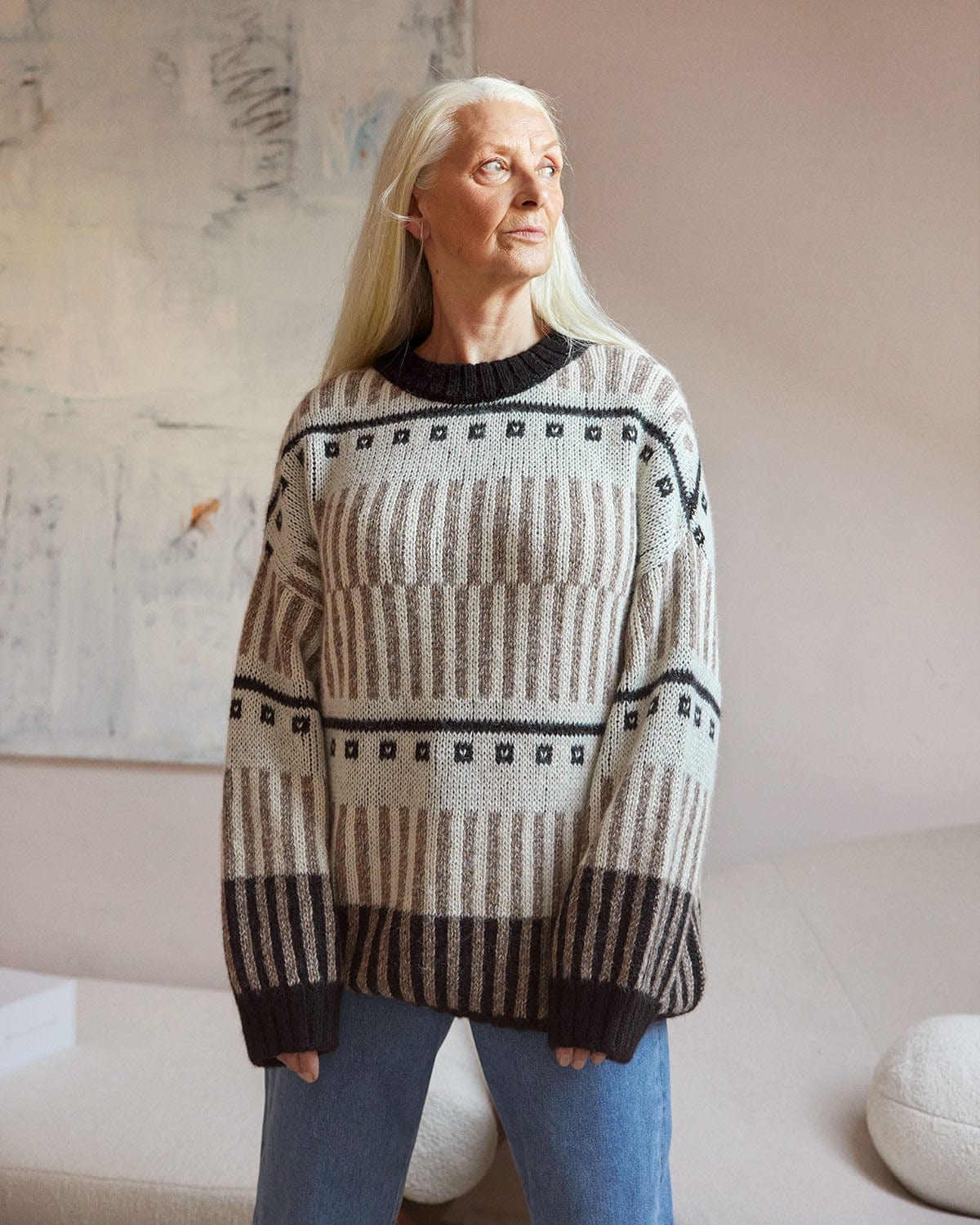 Ethno Alpaca Wool Sweater (Off-White)