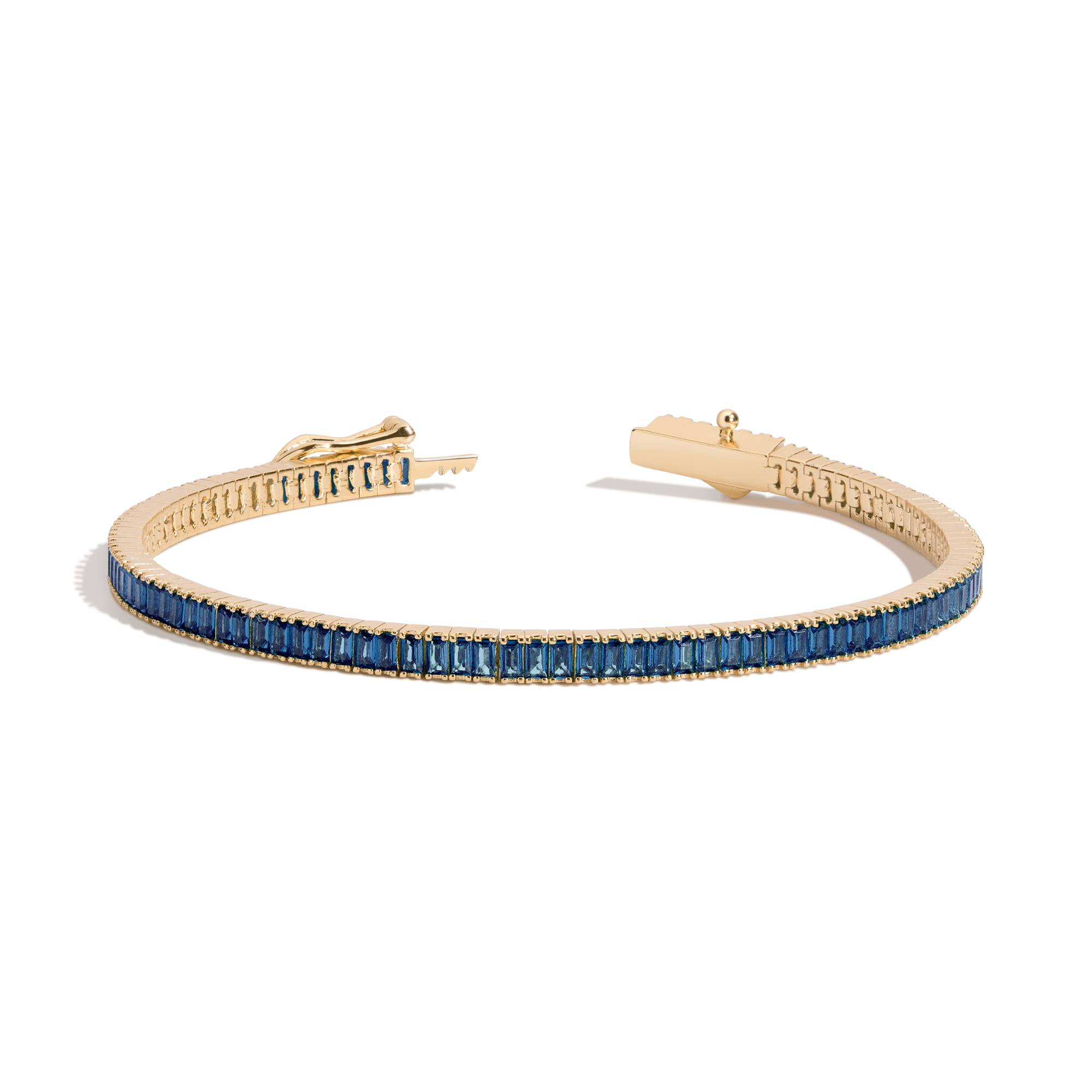Lab Grown Blue Sapphire Baguette Tennis Bracelet