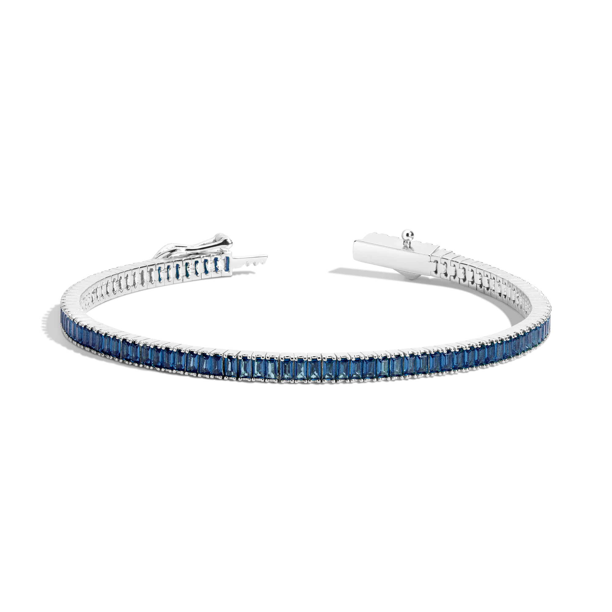 Lab Grown Blue Sapphire Baguette Tennis Bracelet