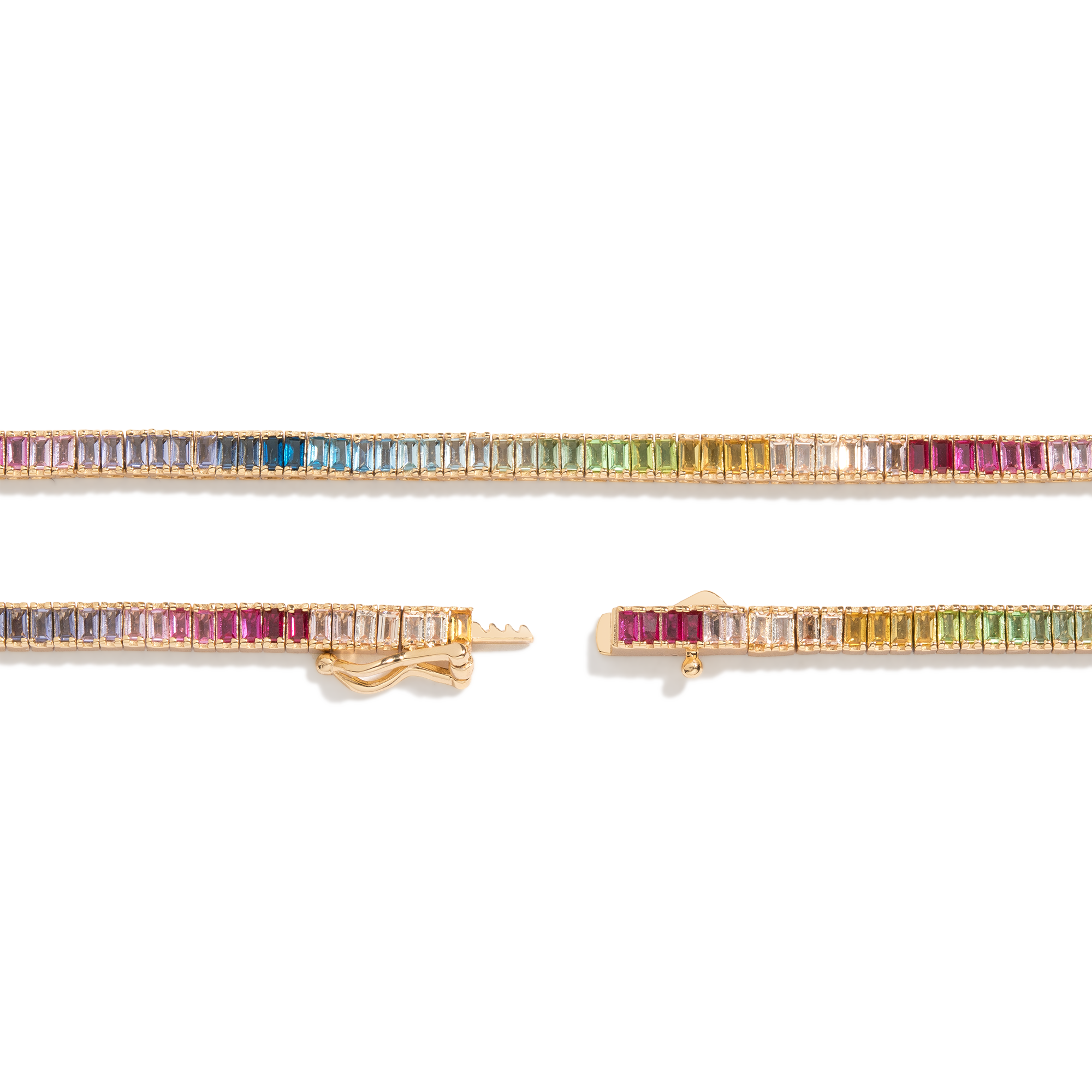Ombré Rainbow Baguette Tennis Necklace