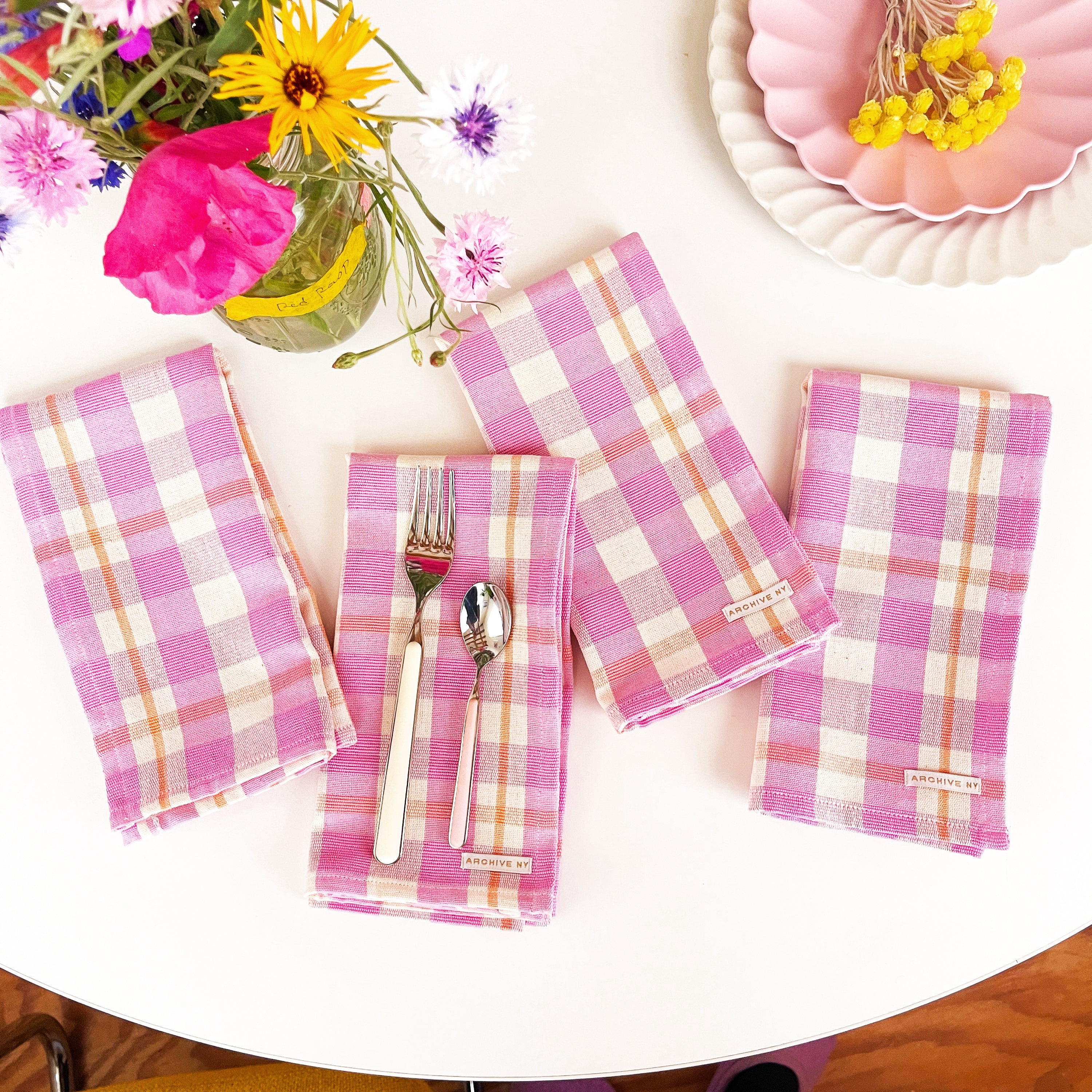 Abigail Plaid Dinner Napkin (Bubblegum & Peach)