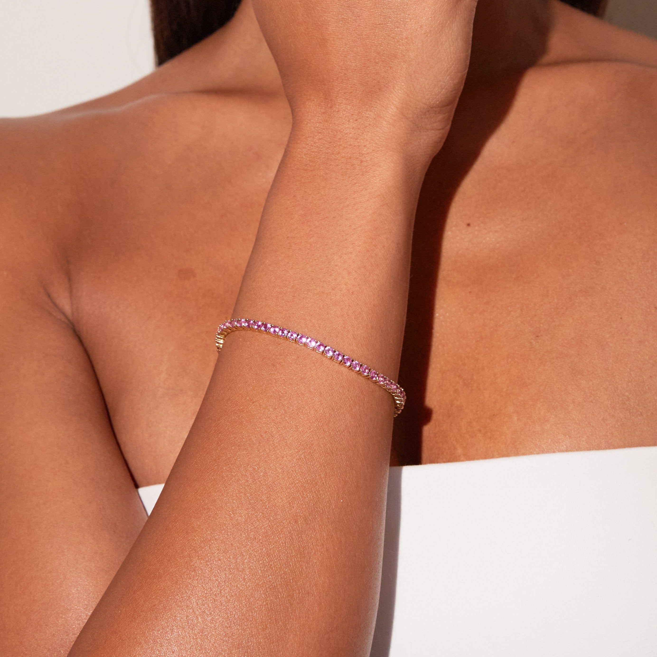 Lab Grown Pink Sapphire Tennis Bracelet