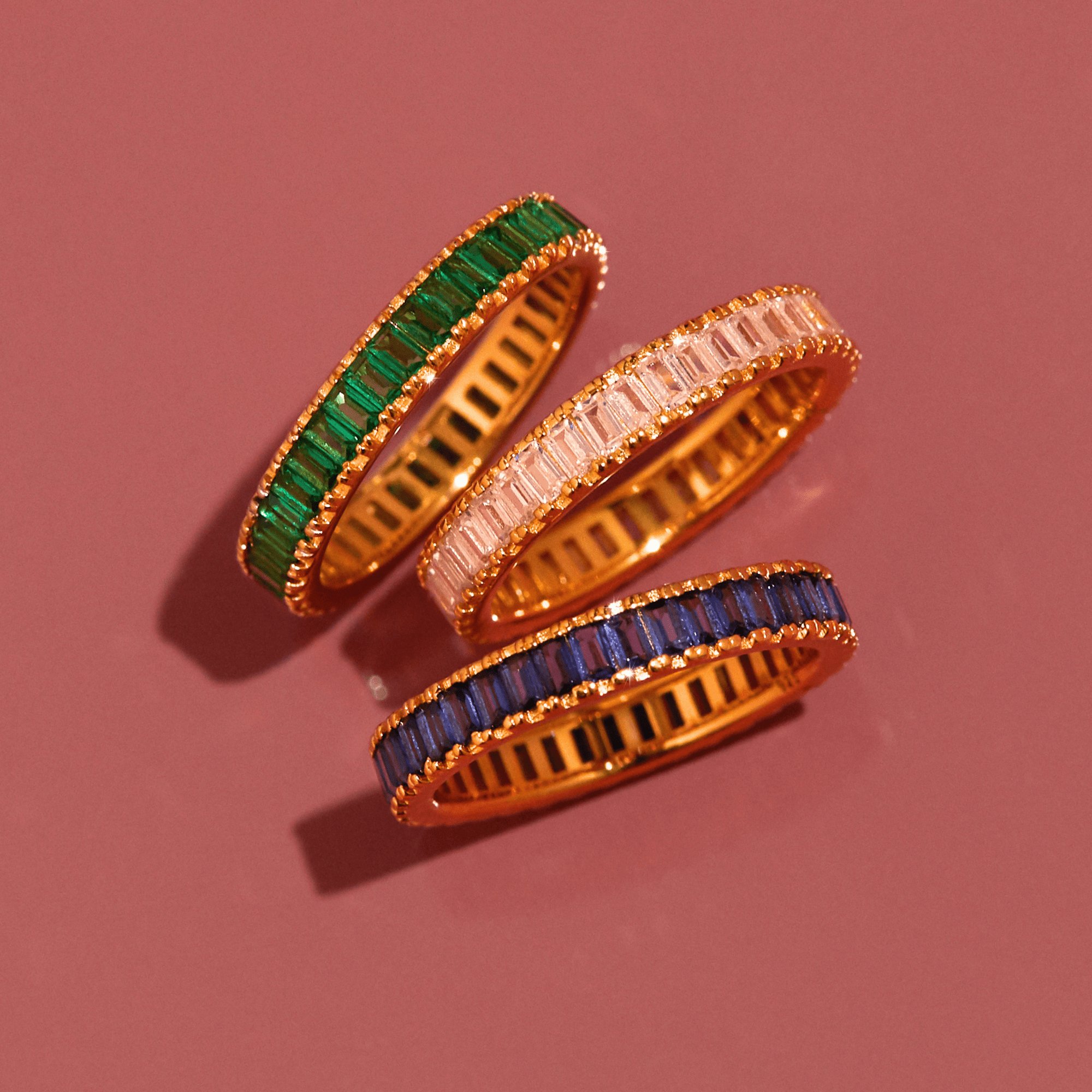 Lab Grown Green Emerald Baguette Eternity Ring