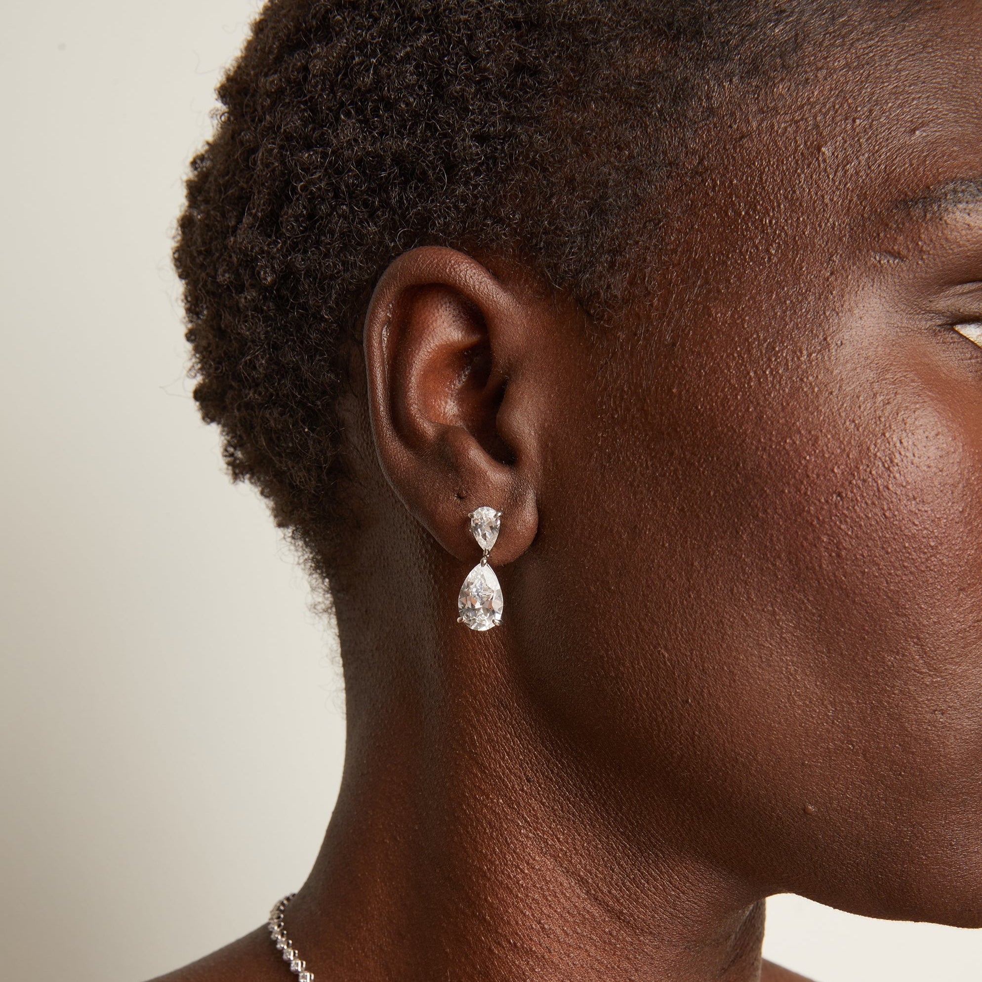 Lab Grown White Sapphire Pear Drop Earrings