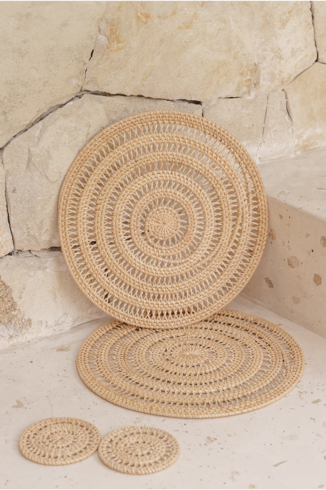 Woven Rattan Coaster Set