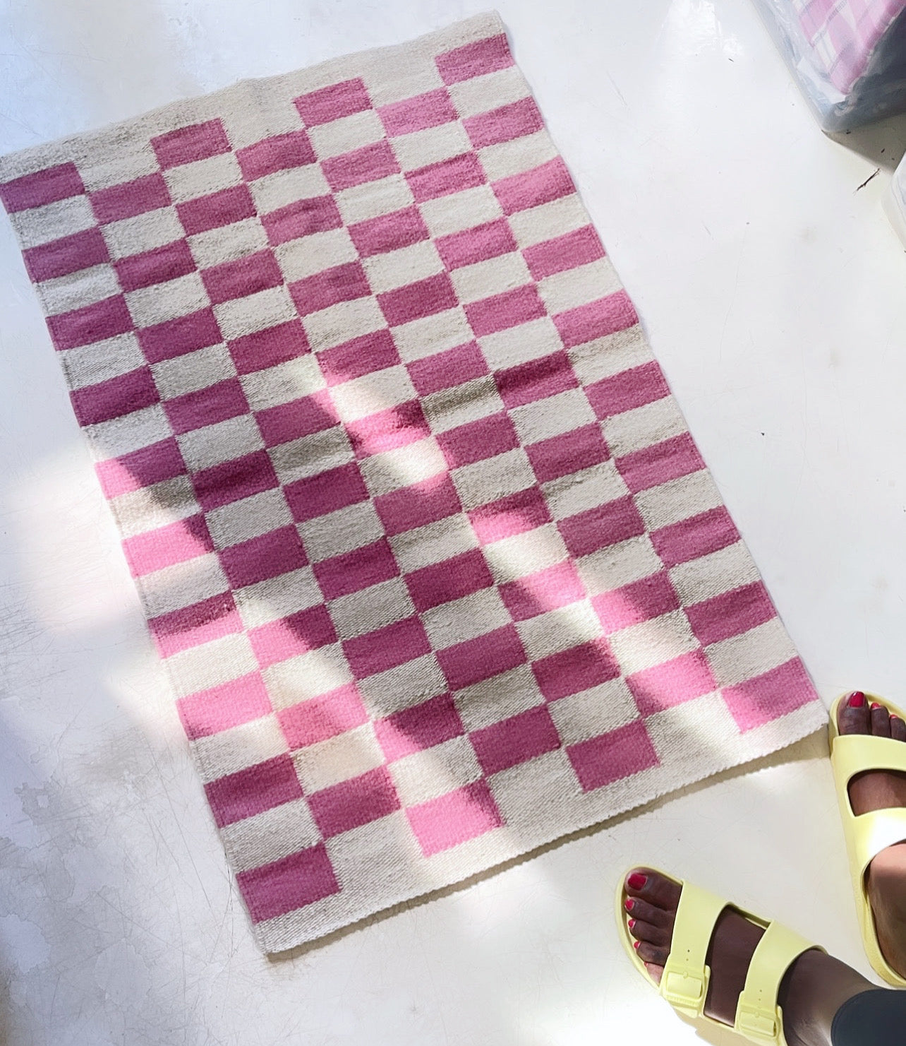 Zapotec Checkered Rug (Pink & Ivory)