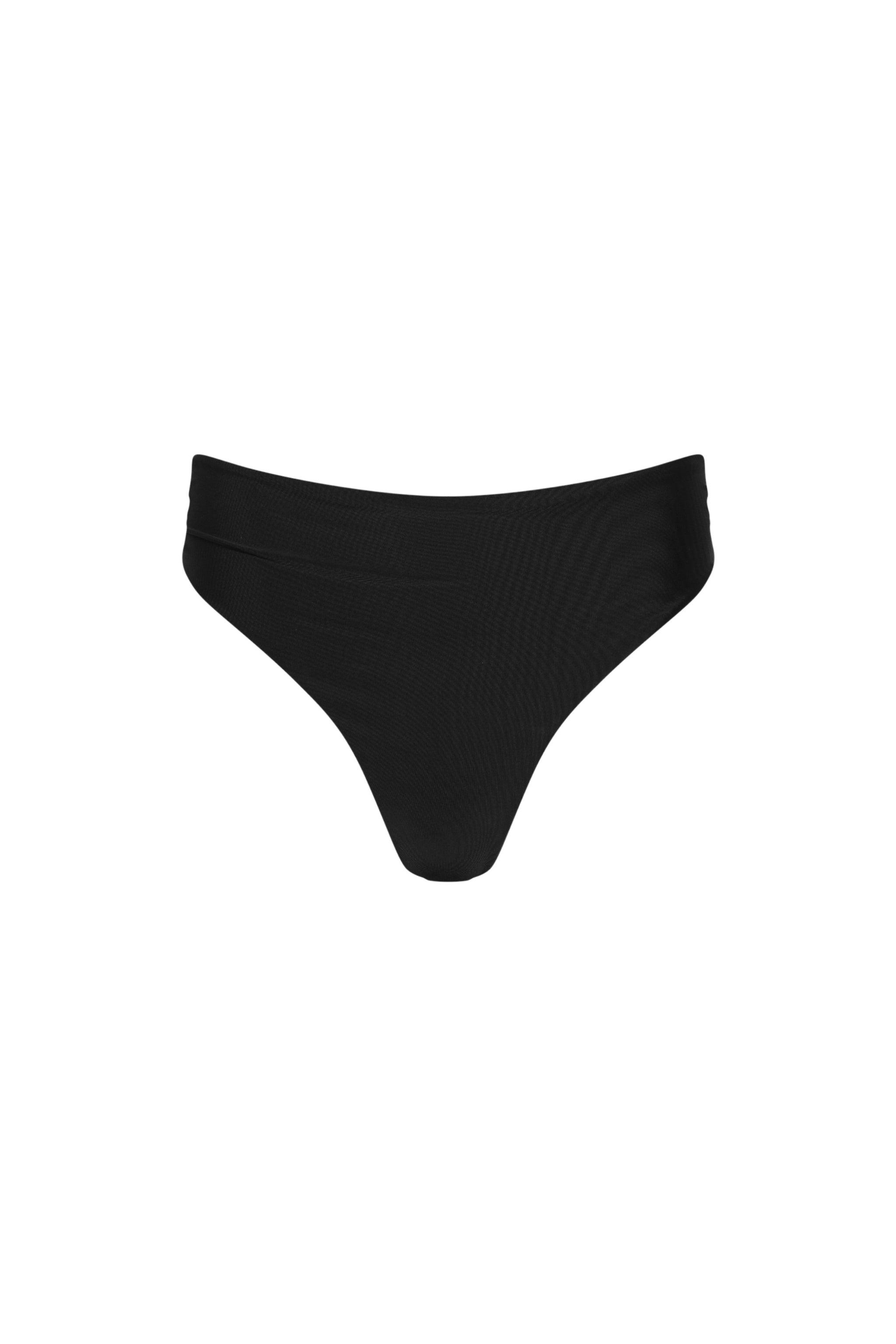 Capri Ruched High Waist Thong Bikini Bottom (Black)