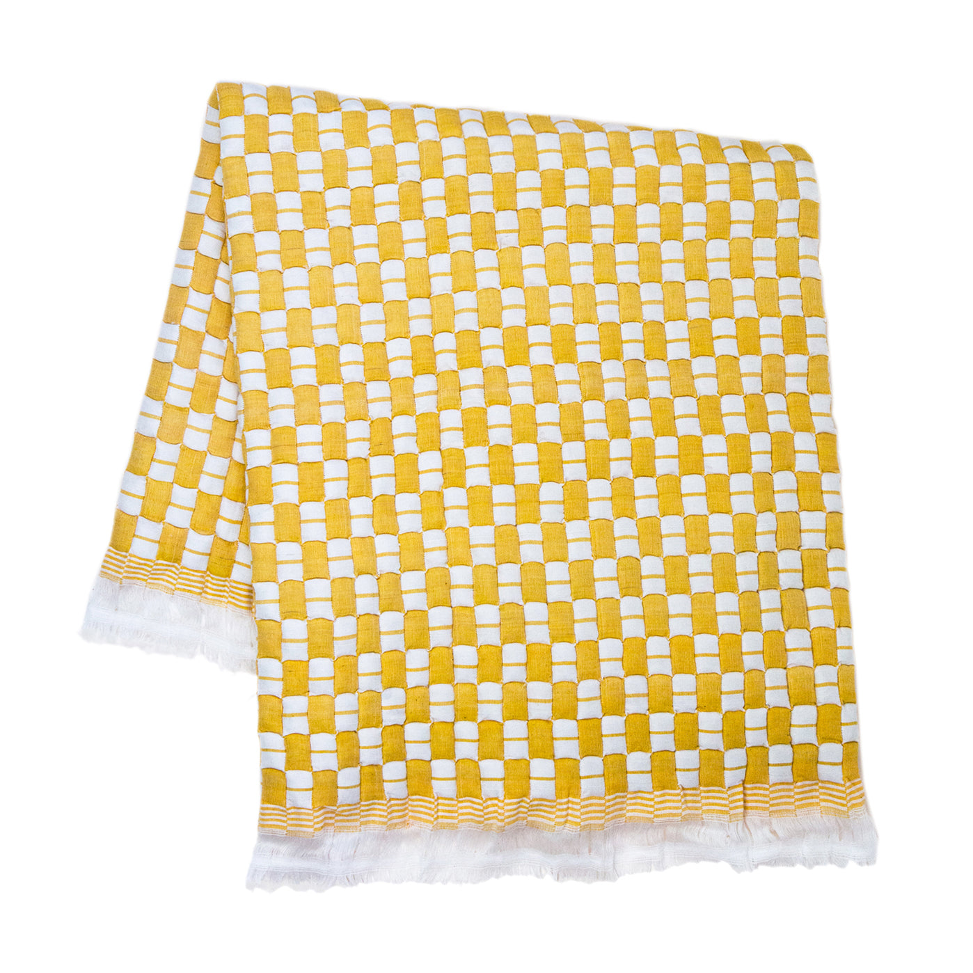 Quilted Sujani Throw Blanket (Yellow & White)