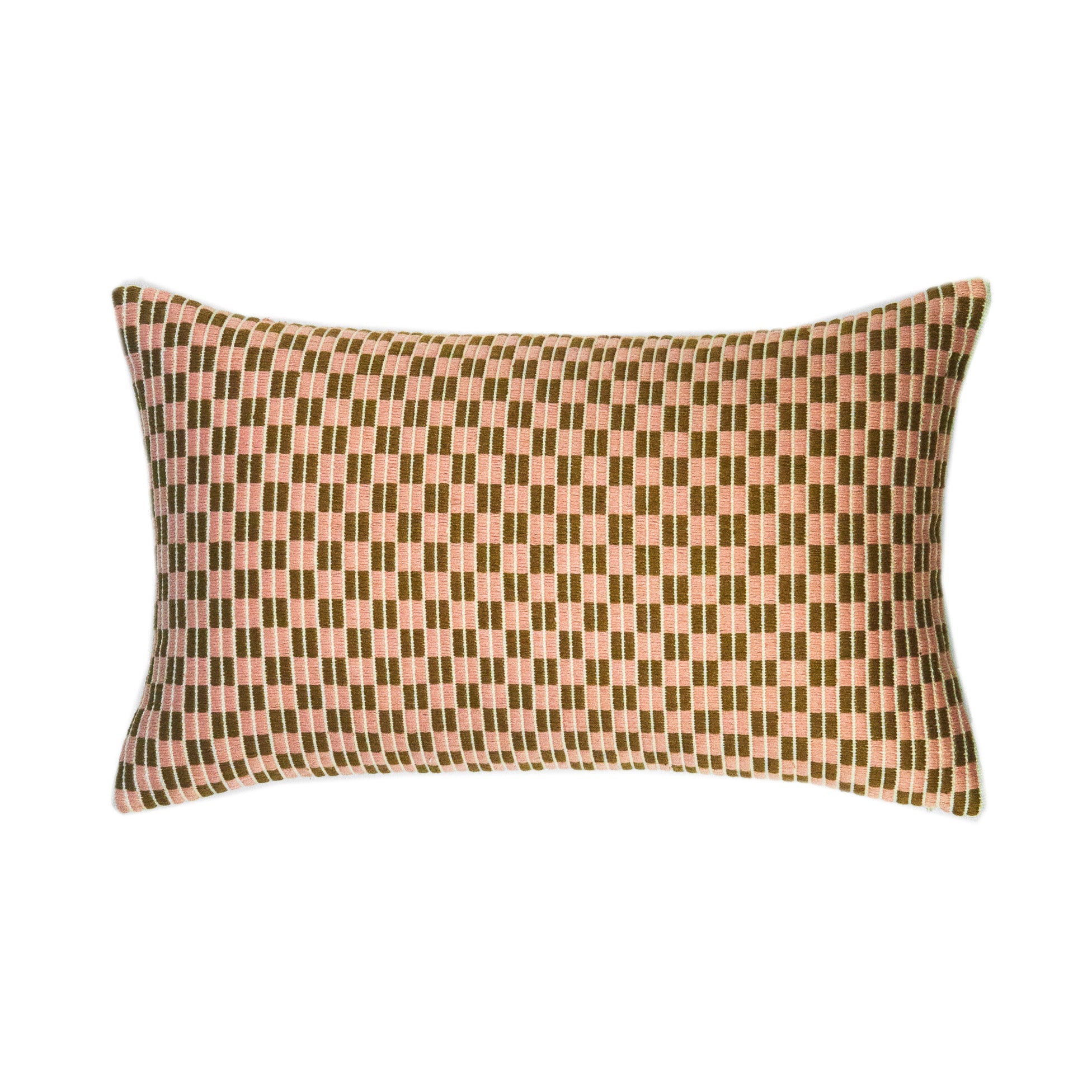 Checkered Brocade Pillow (Pink & Umber)