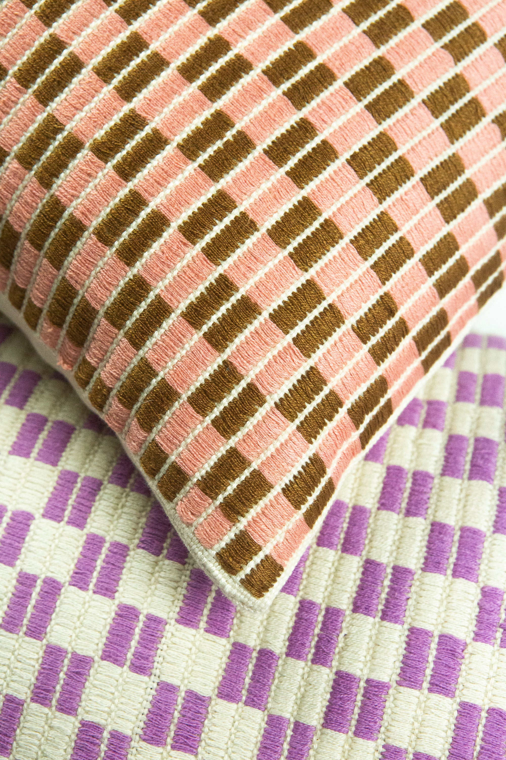 Checkered Brocade Pillow (Pink & Umber)