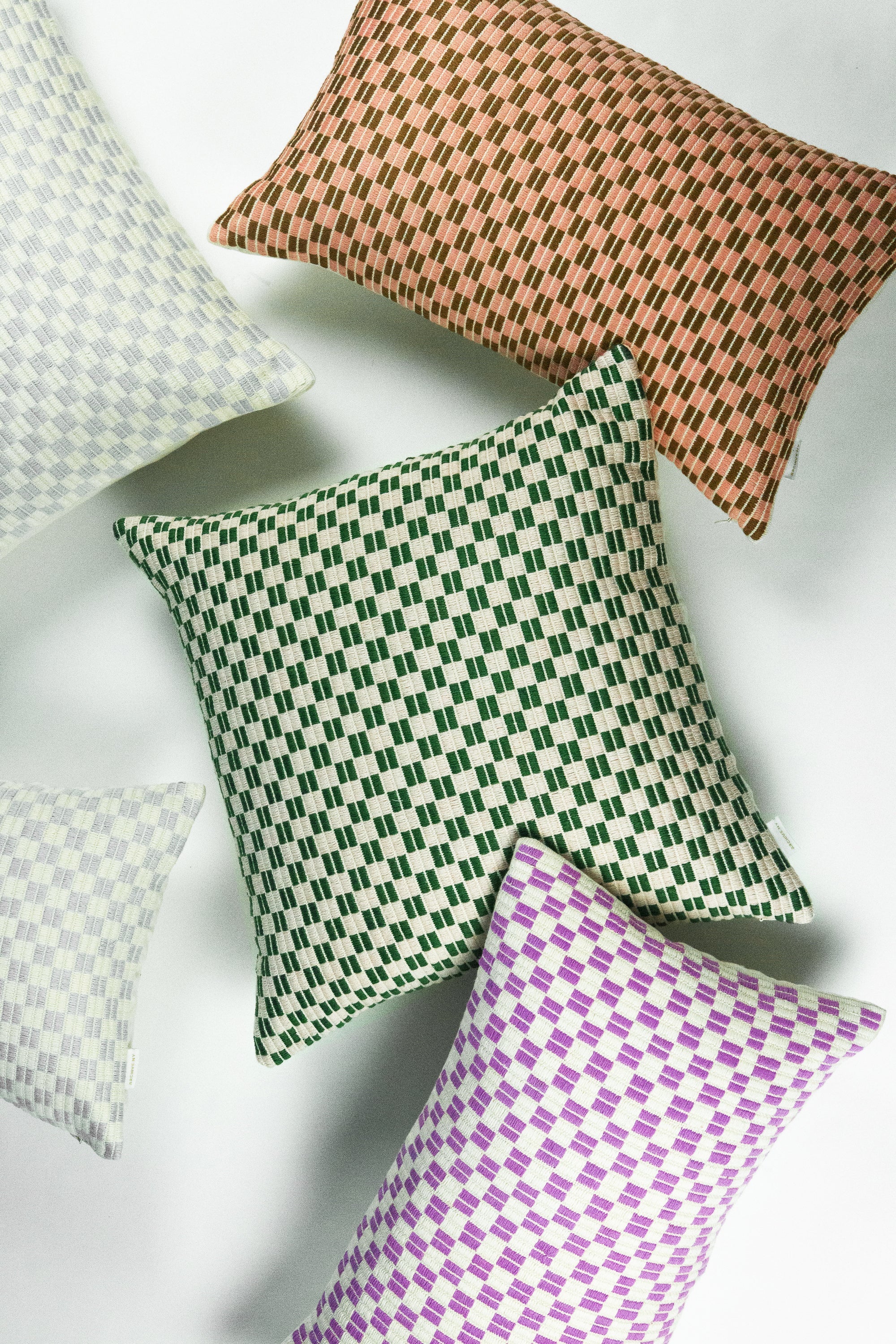 Checkered Brocade Pillow (Green & Cream)