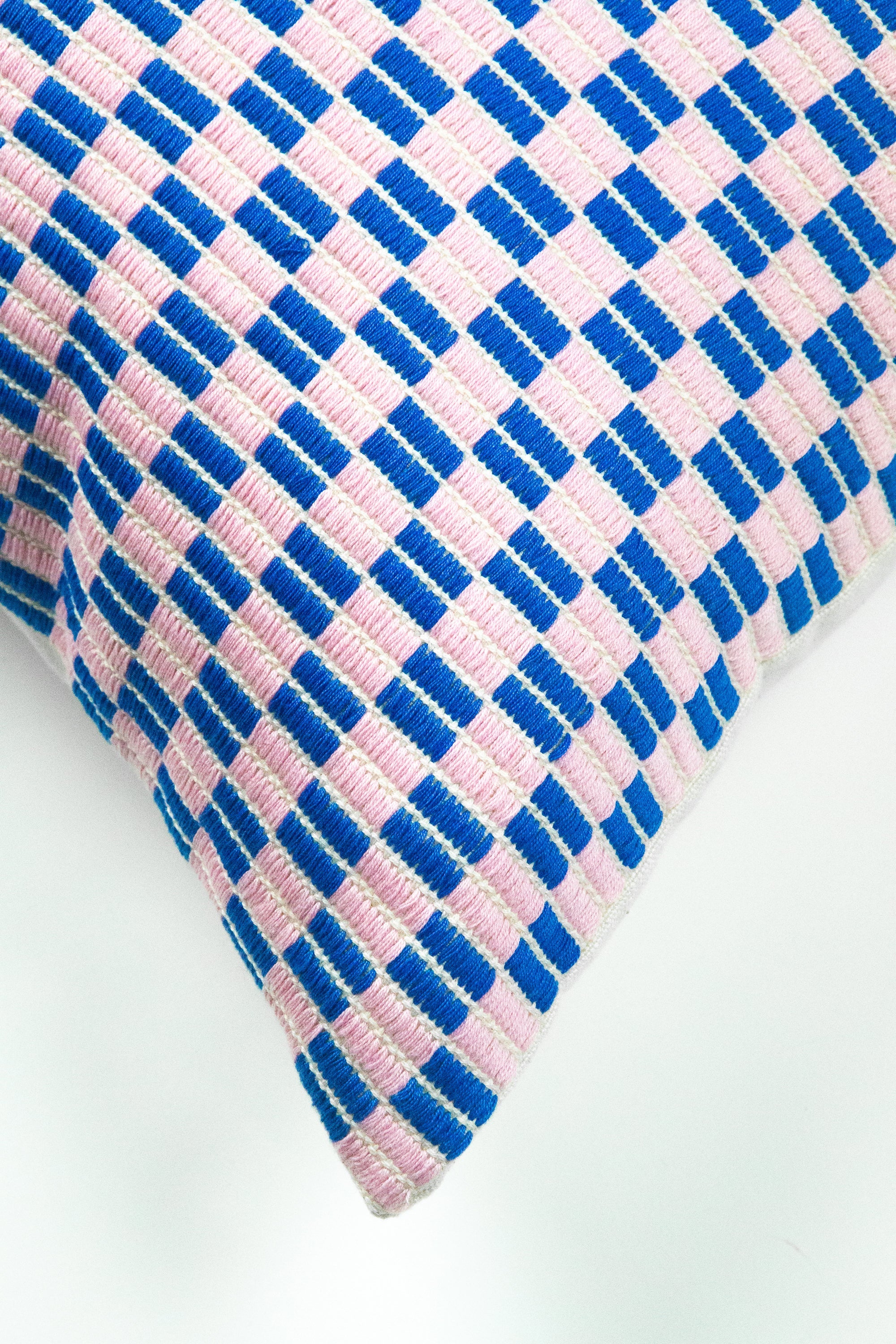 Checkered Blue & Pink Brocade Pillows