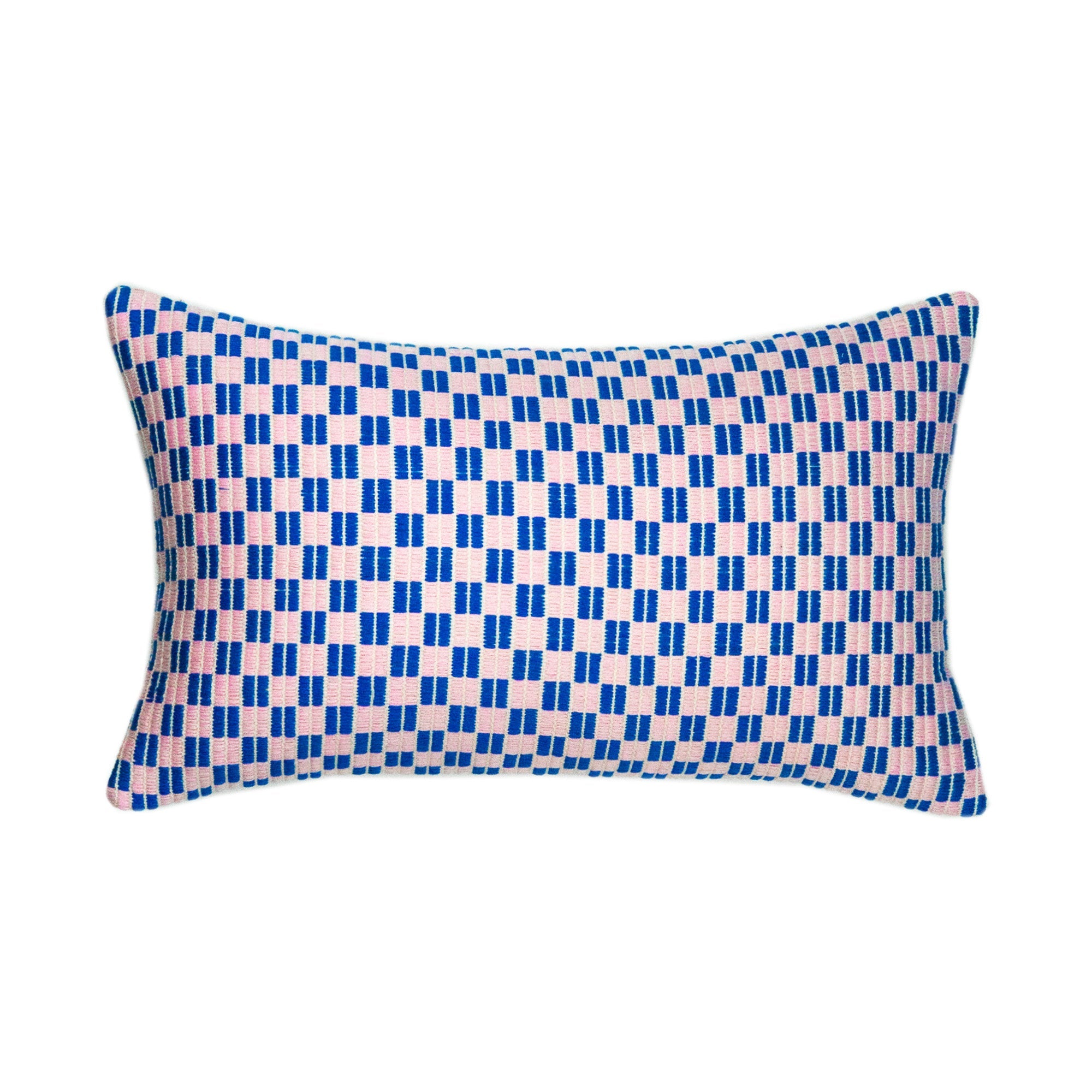 Checkered Blue & Pink Brocade Pillows