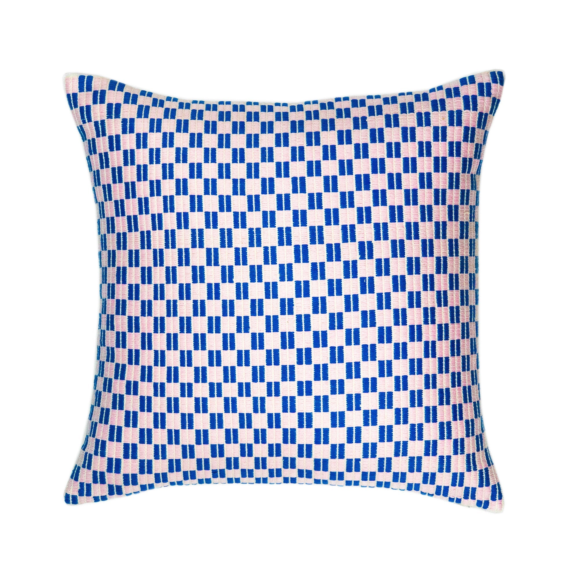 Checkered Blue & Pink Brocade Pillows