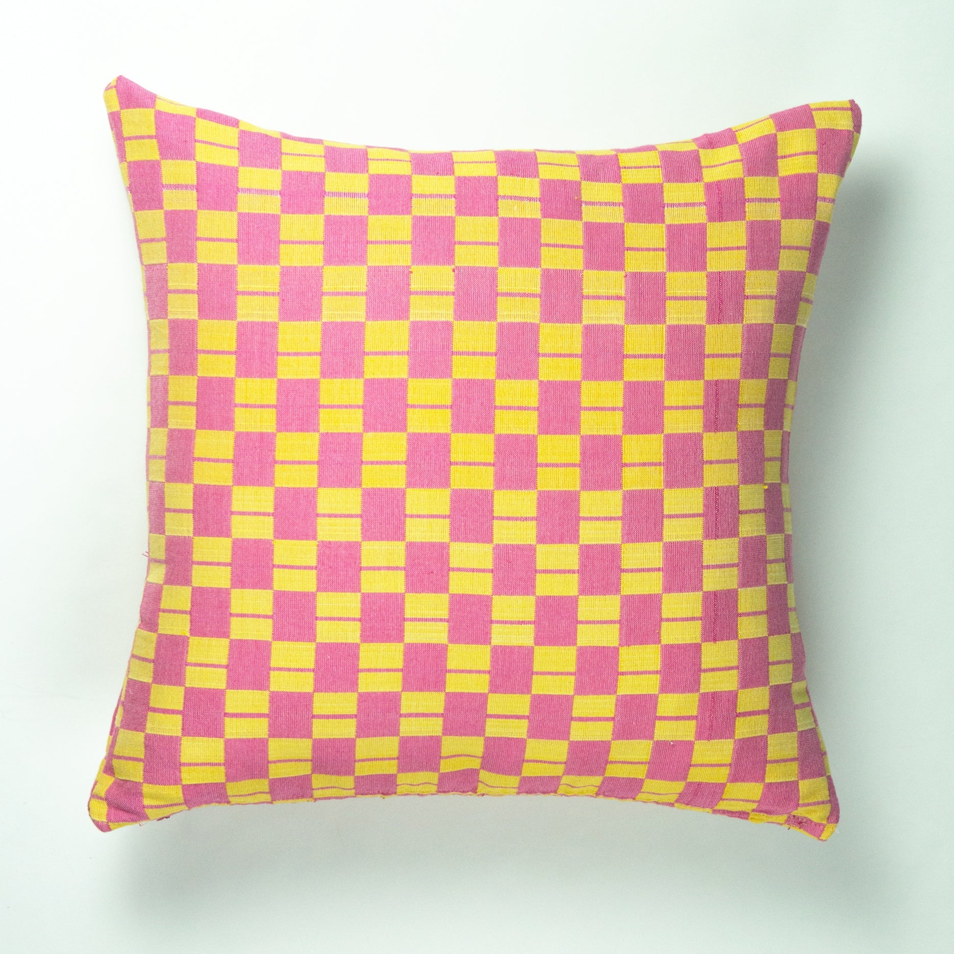 Sujani Checkered Pillow (Yellow & Pink)