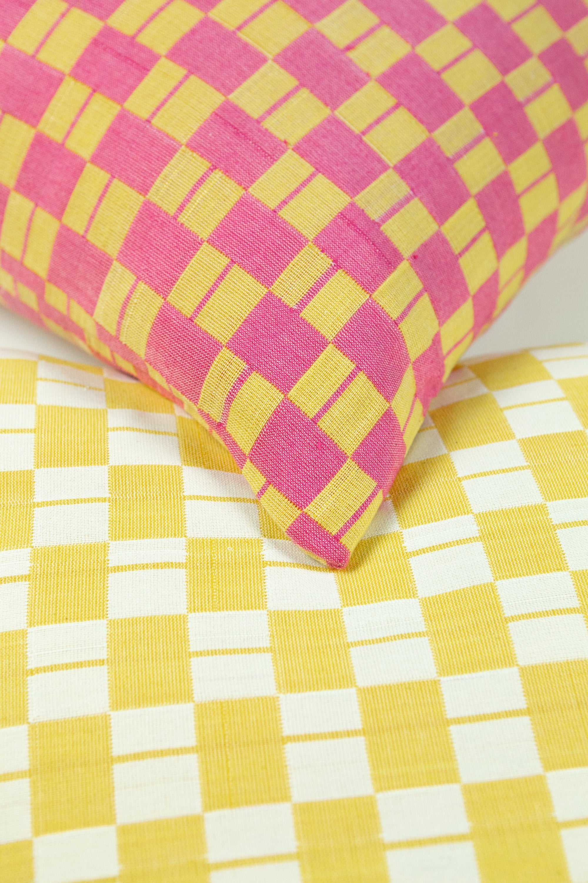 Sujani Checkered Pillow (Yellow & Pink)