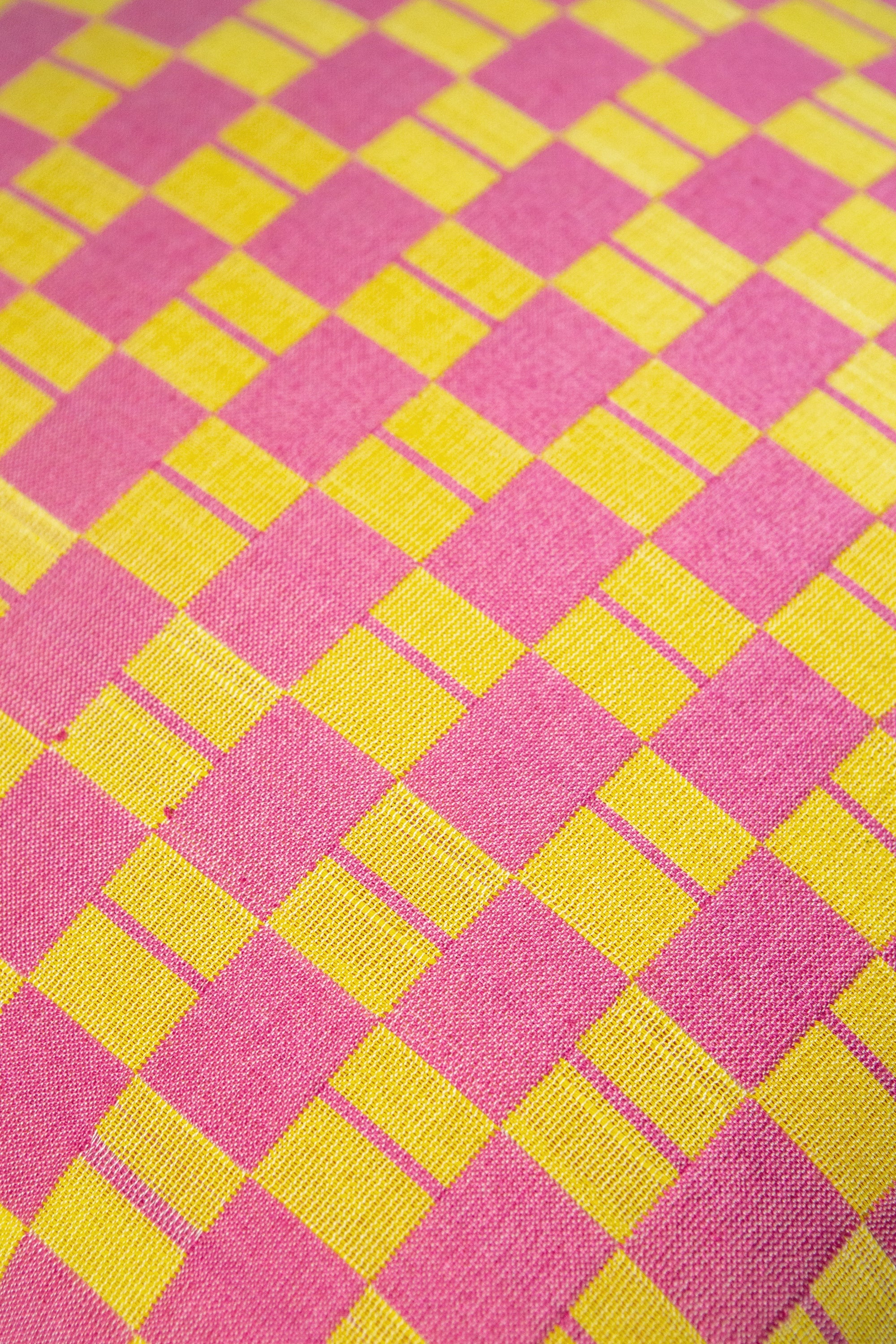 Sujani Checkered Pillow (Yellow & Pink)