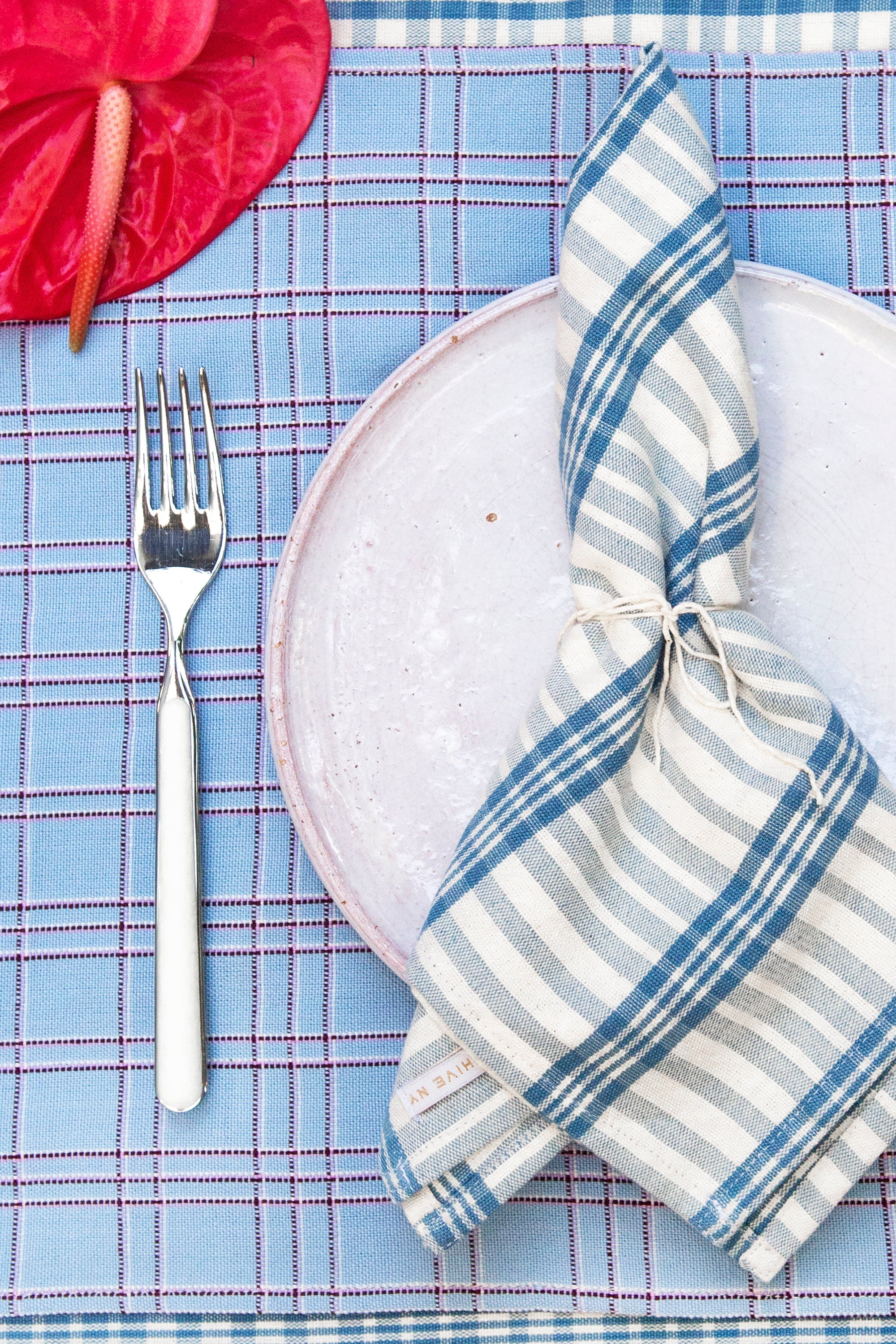 Chiapas Plaid Table Runner (Light Blue)