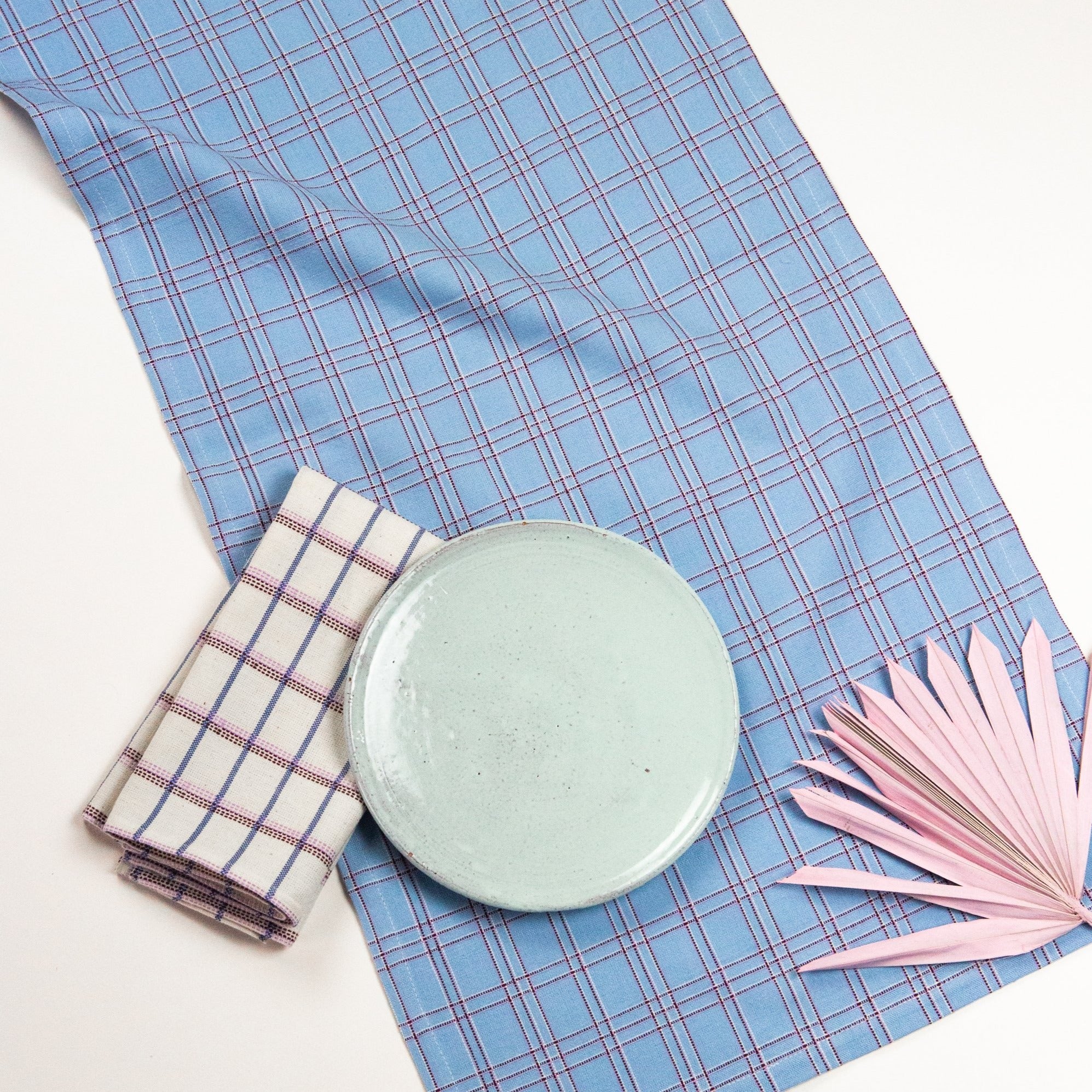 Chiapas Plaid Table Runner (Light Blue)