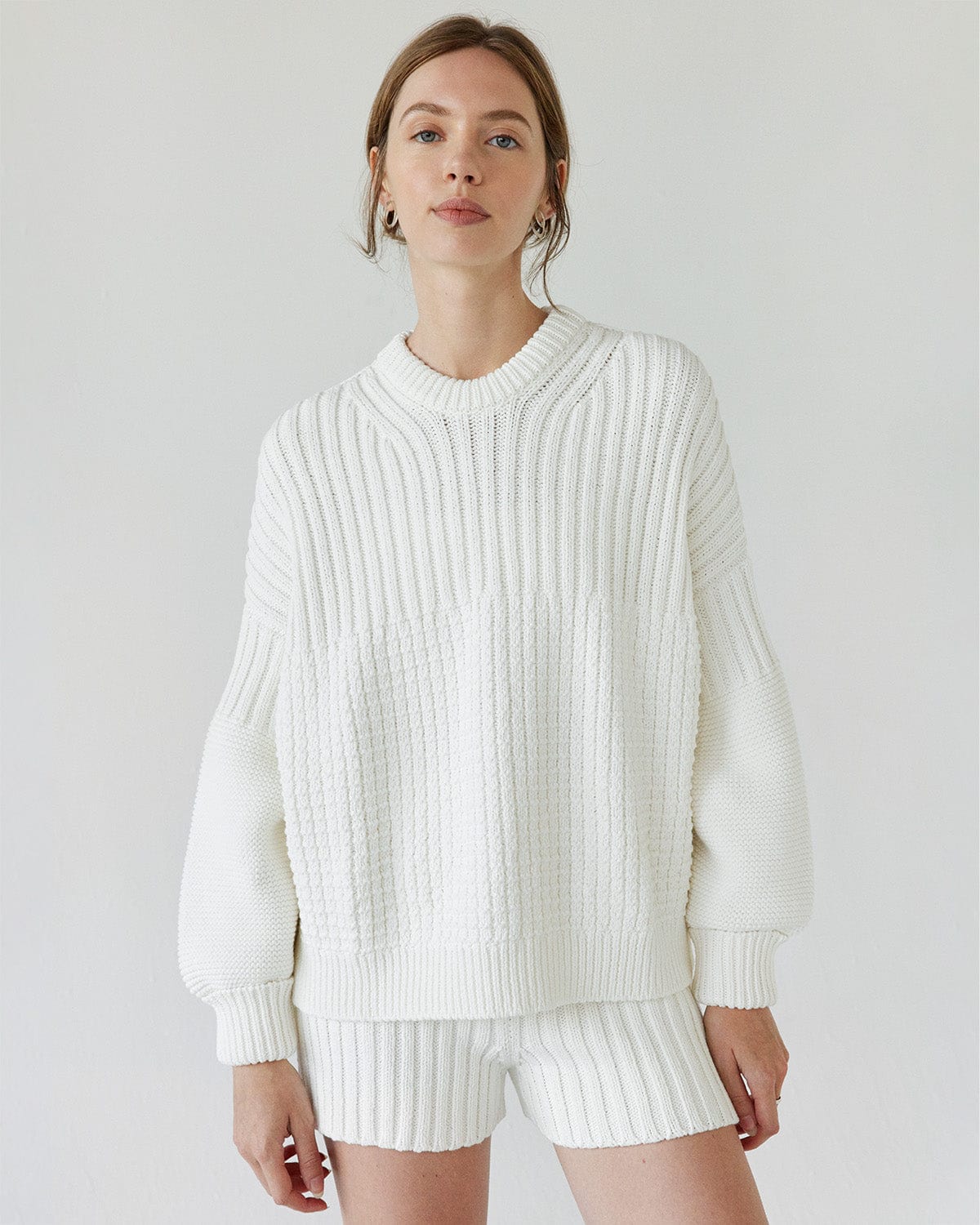 Delčia Cotton Sweater & Shorts Set (Off-White)