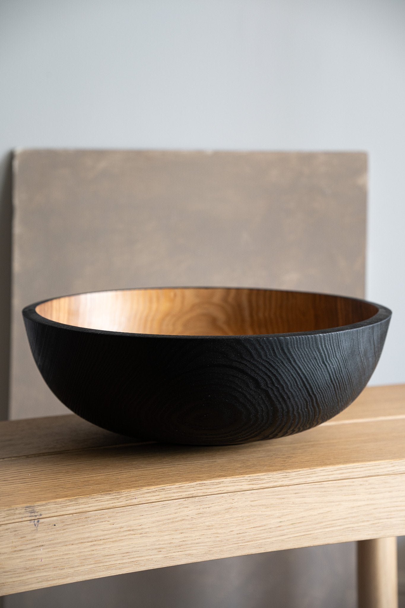 Extra Large Half Charred Wooden Bowl
