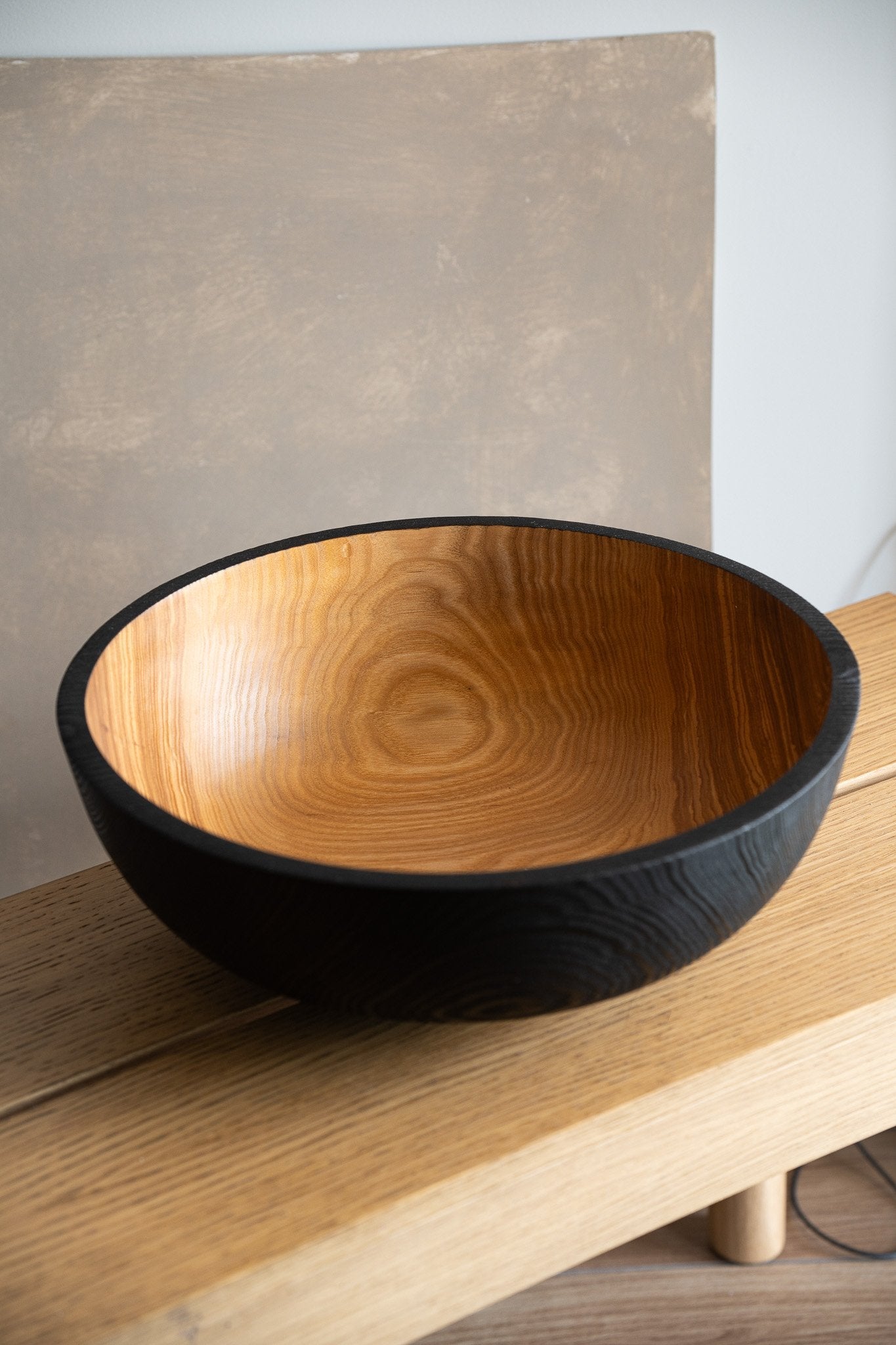 Extra Large Half Charred Wooden Bowl