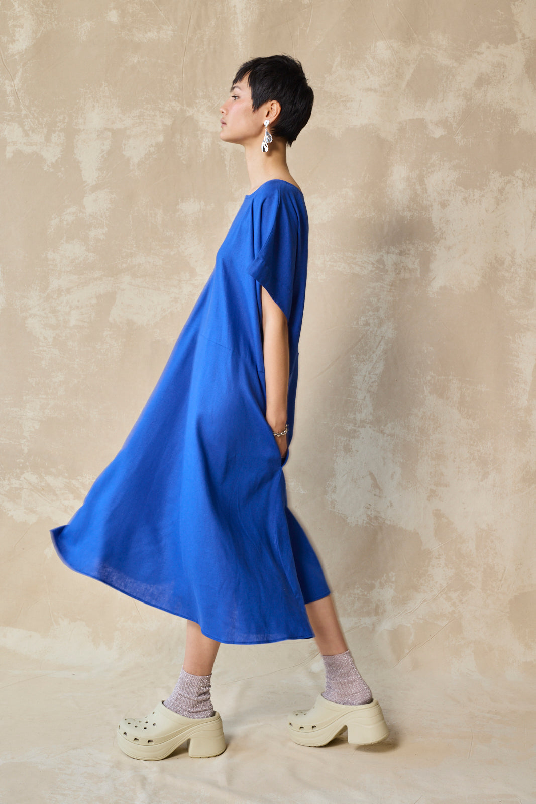 Midi Length Oversized Tee Dress (Lapis)