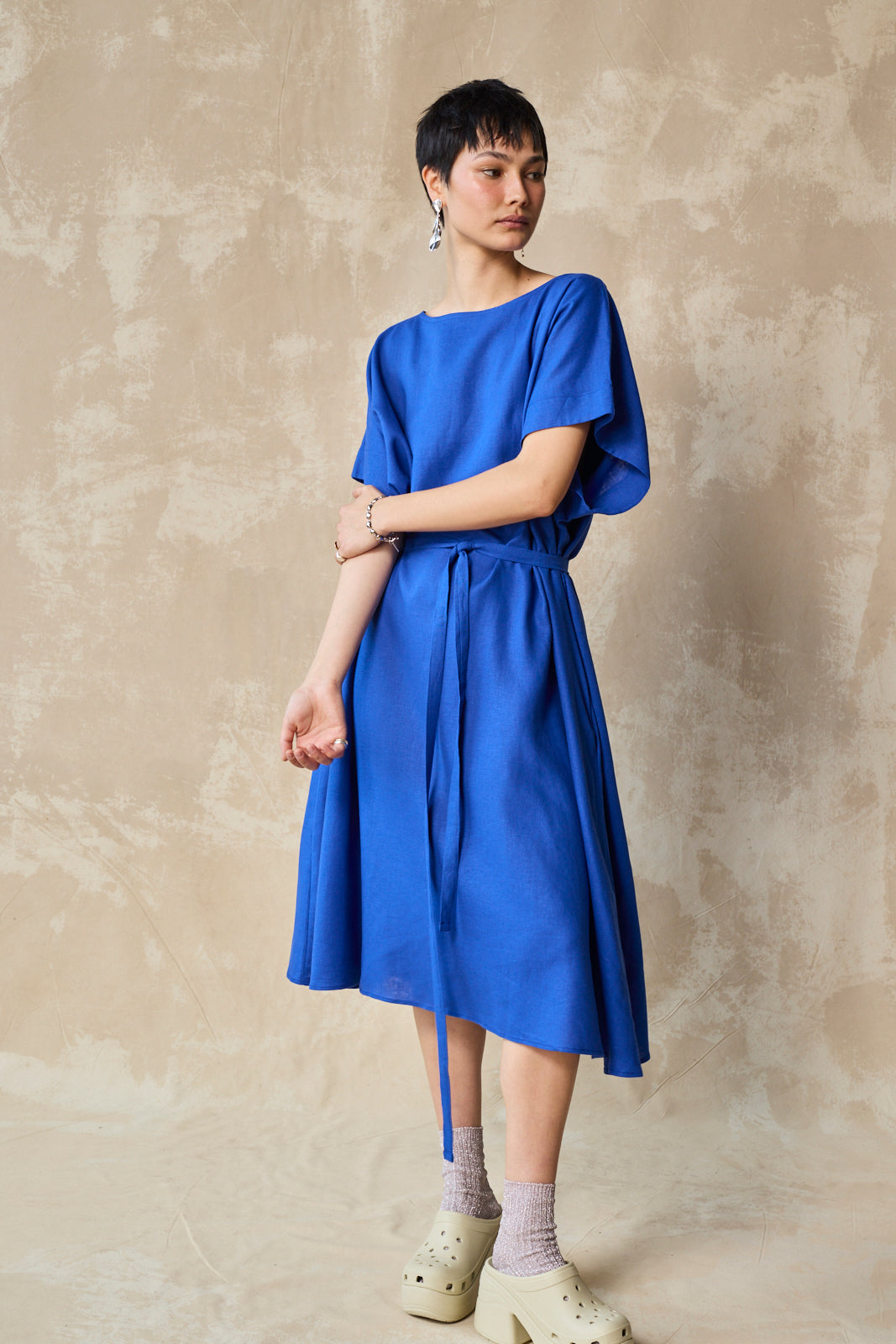 Midi Length Oversized Tee Dress (Lapis)