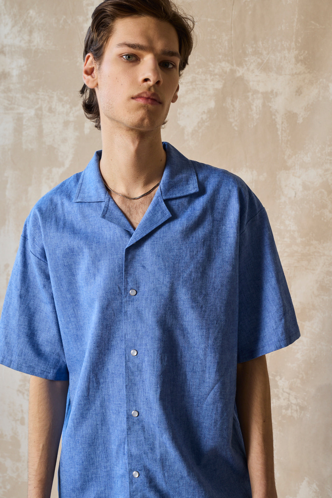 Gender-Neutral Slim Camp Collar Shirt (Cornflower)