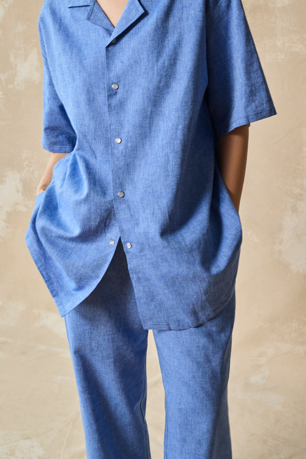 Gender-Neutral Slim Camp Collar Shirt (Cornflower)