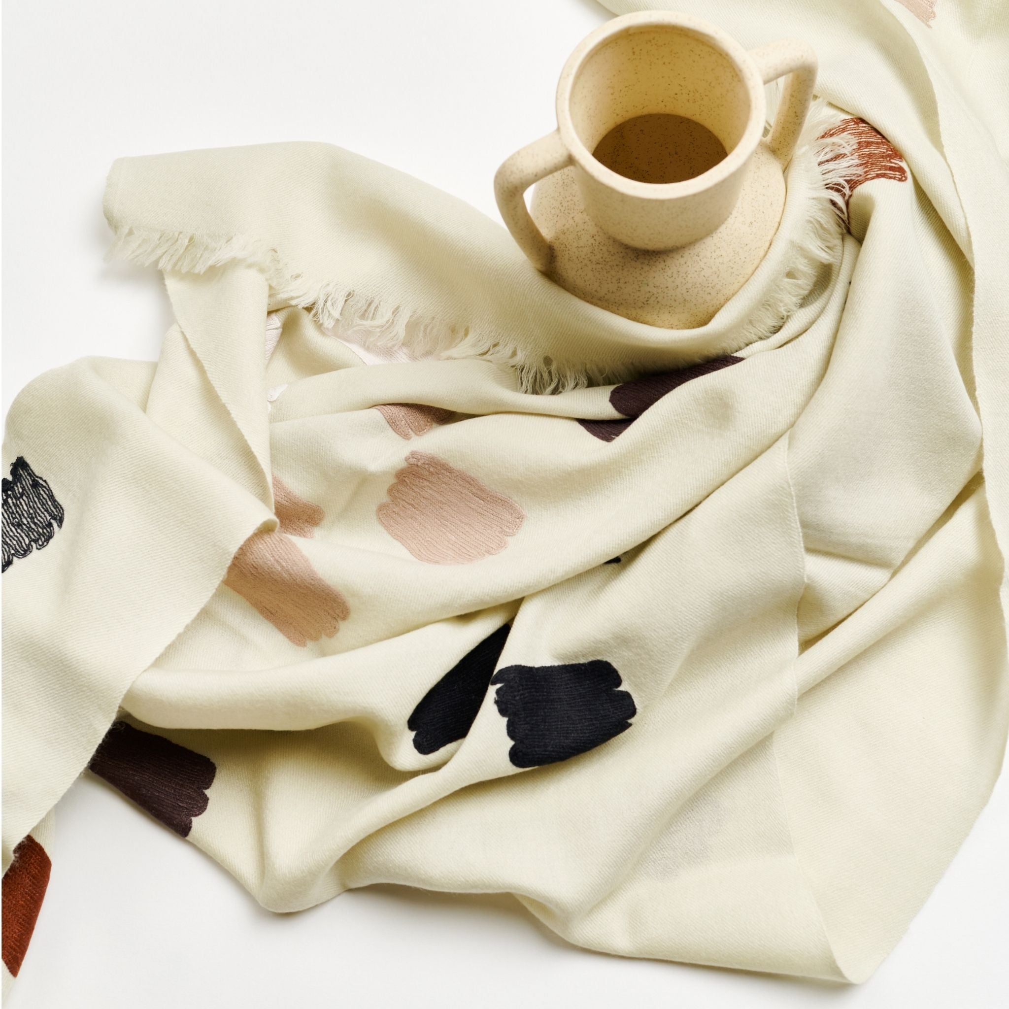Dahlia Embroidered Hand Woven Scarf (Off White)