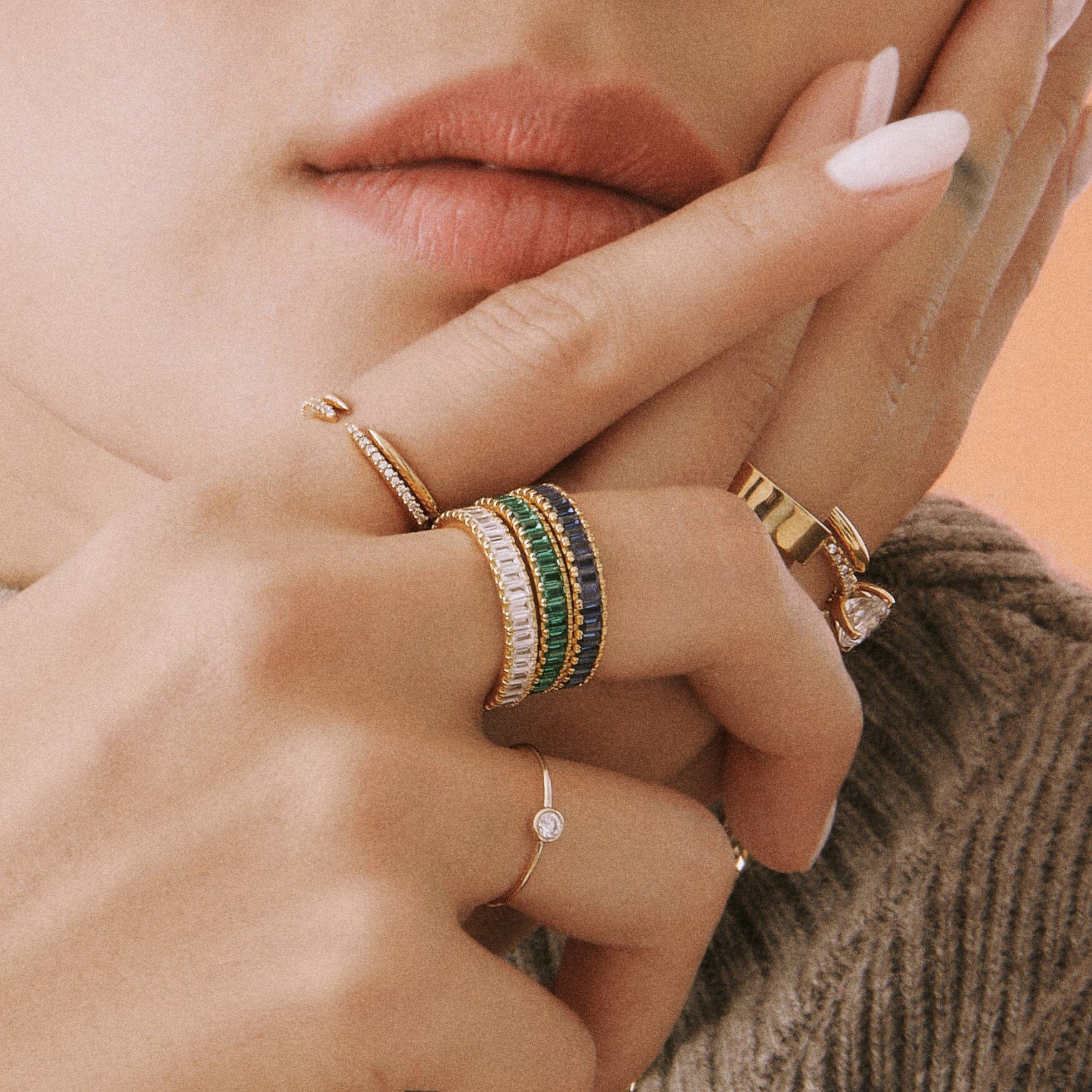 Lab Grown Green Emerald Baguette Eternity Ring