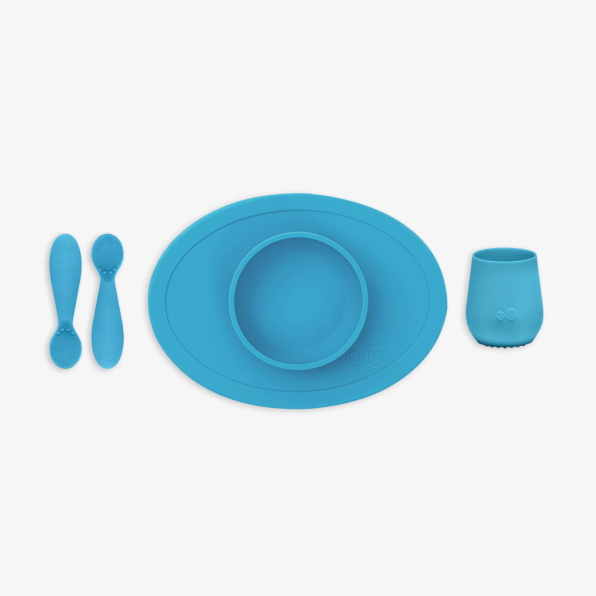 First Foods Set in Blue by ezpz / The Original All-In-One Silicone Plates & Placemats that Stick to the Table#color_blue