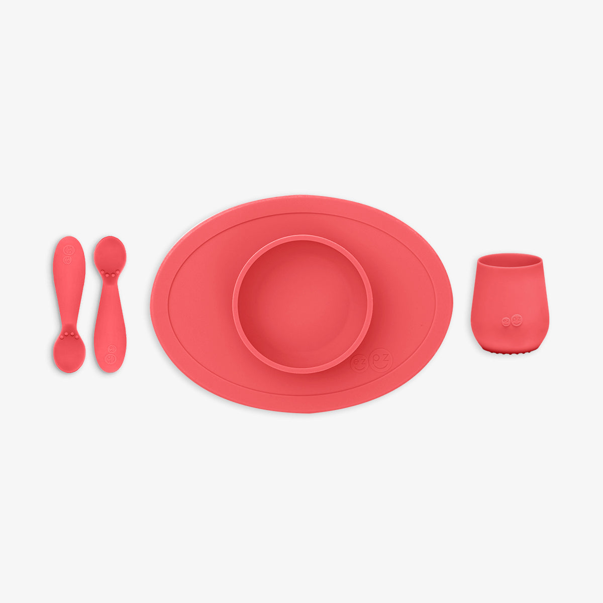 First Foods Set in Coral by ezpz / The Original All-In-One Silicone Plates & Placemats that Stick to the Table#color_coral