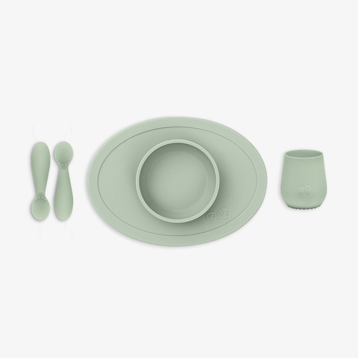 First Foods Set in Sage by ezpz / The Original All-In-One Silicone Plates & Placemats that Stick to the Table#color_sage