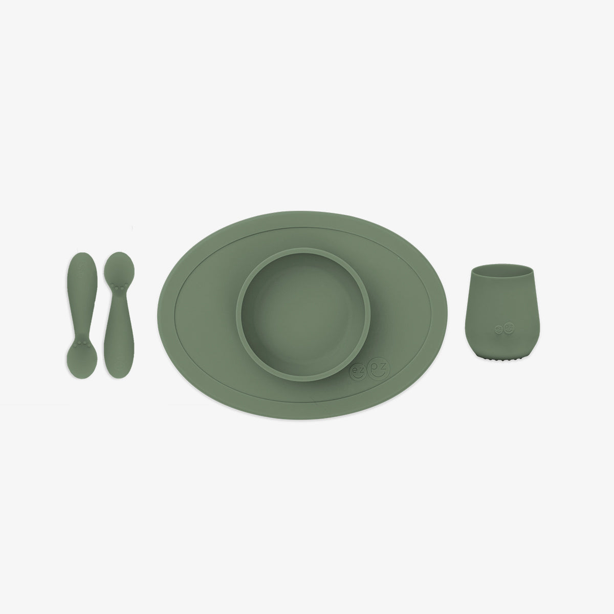 First Foods Set in Olive by ezpz / The Original All-In-One Silicone Plates & Placemats that Stick to the Table#color_olive