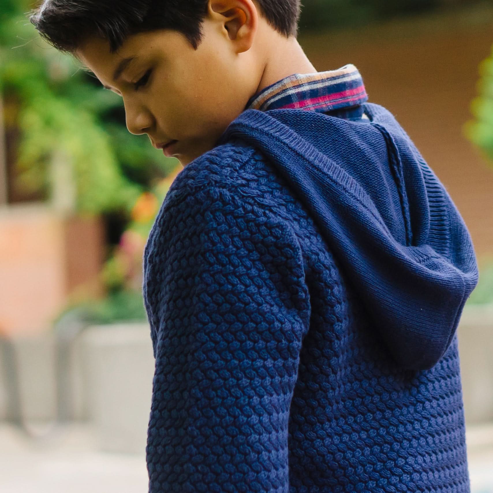 Hooded Half Zip Organic Sweater (Navy 2T-16)