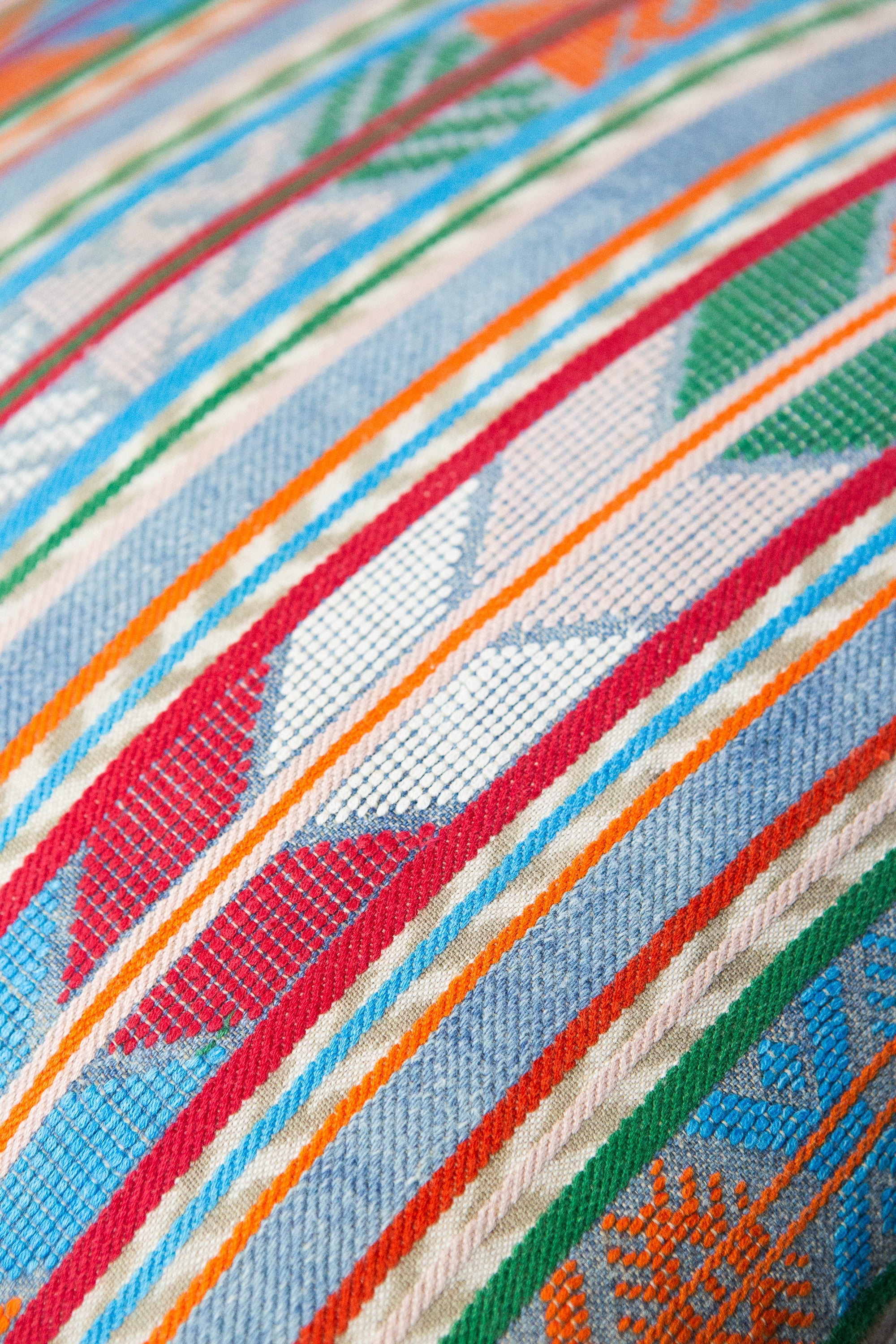 Vintage Chevron Pillow (Blue, Orange & Red)