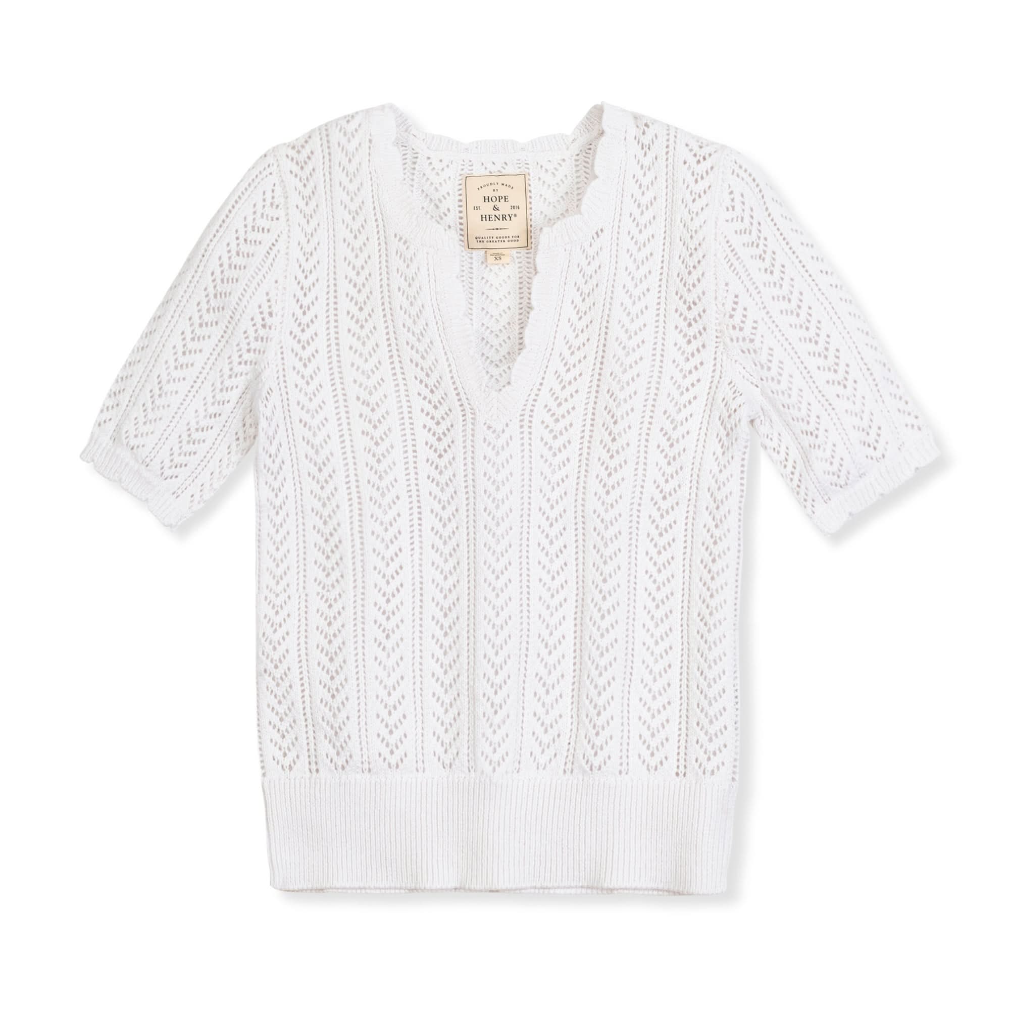 V-Neck Pointelle Sweater (White)