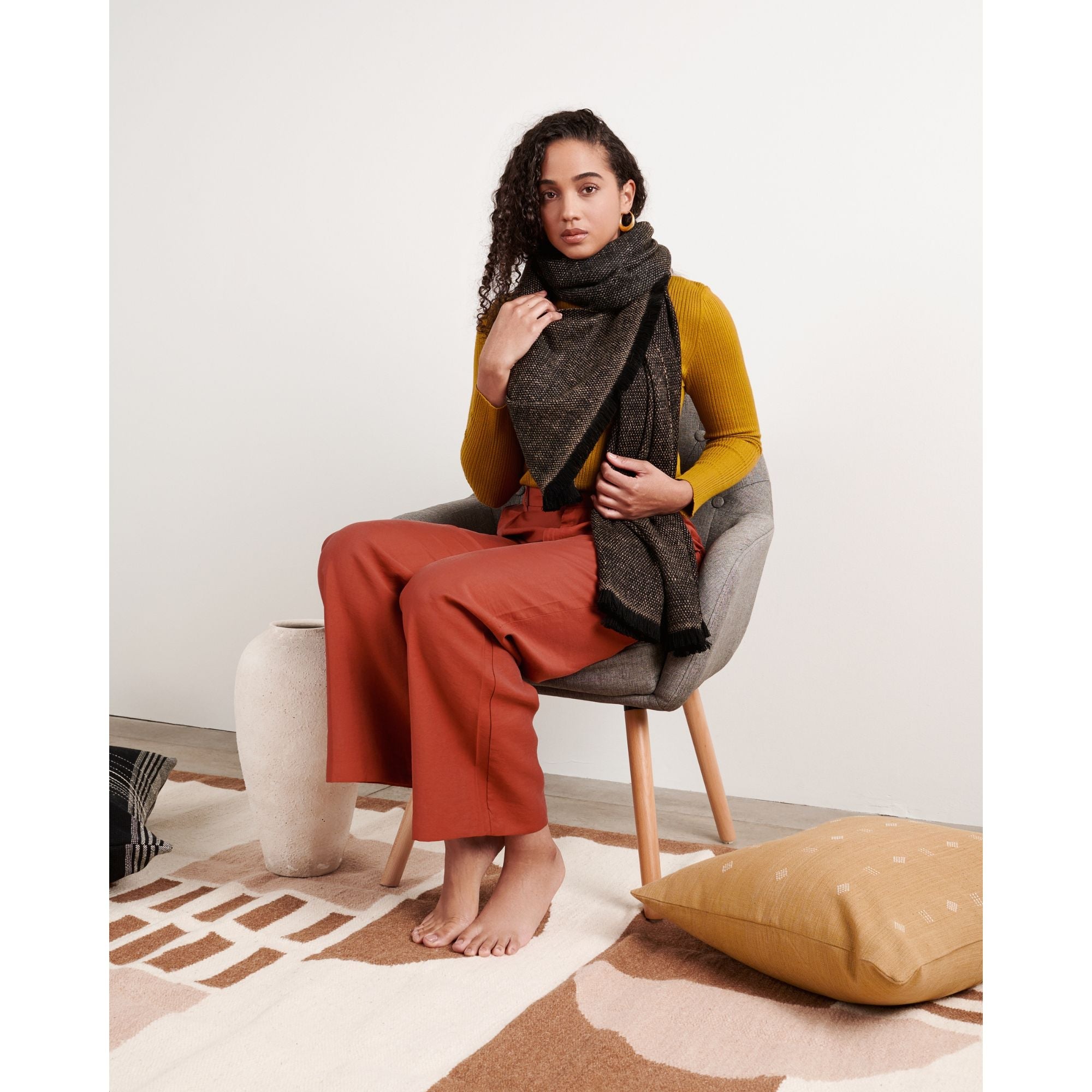 Graphite Black Brown Plush Soft Large Handloom Merino Scarf