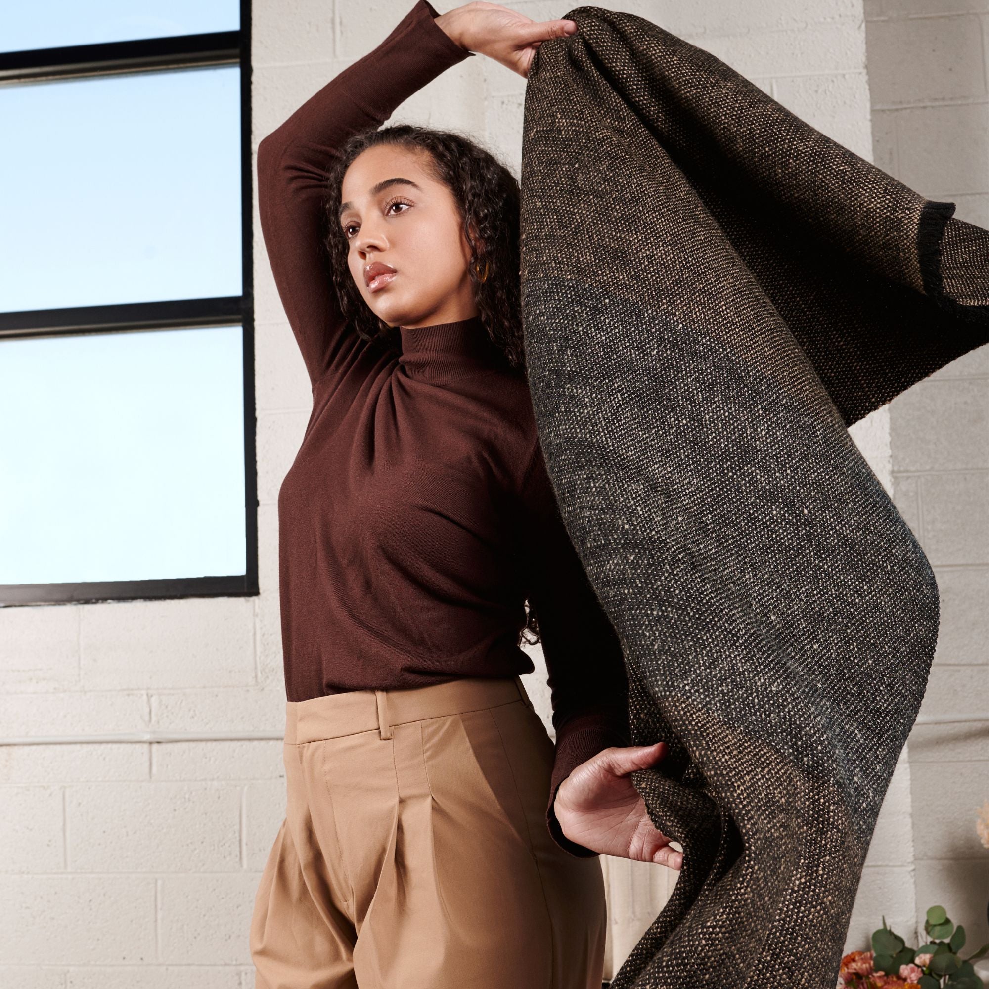 Graphite Black Brown Plush Soft Large Handloom Merino Scarf