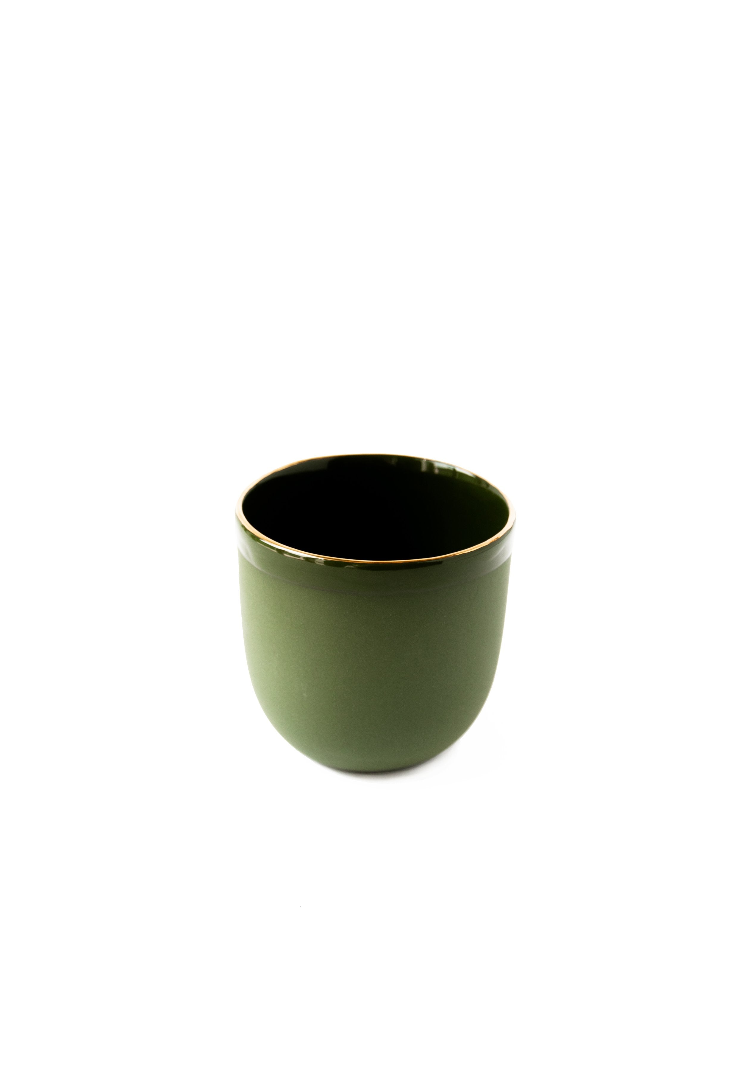 Porcelain Coffee Cup with Gold Rim (Green)