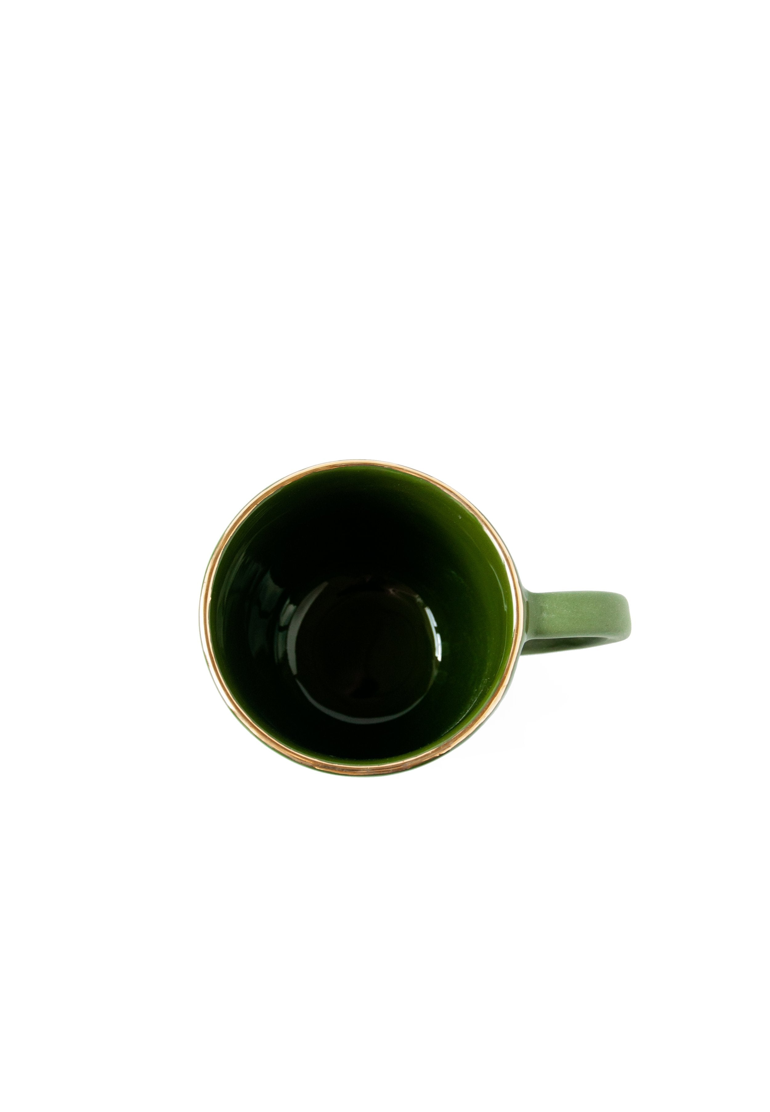 Porcelain Coffee Mug with Gold Rim (Green)