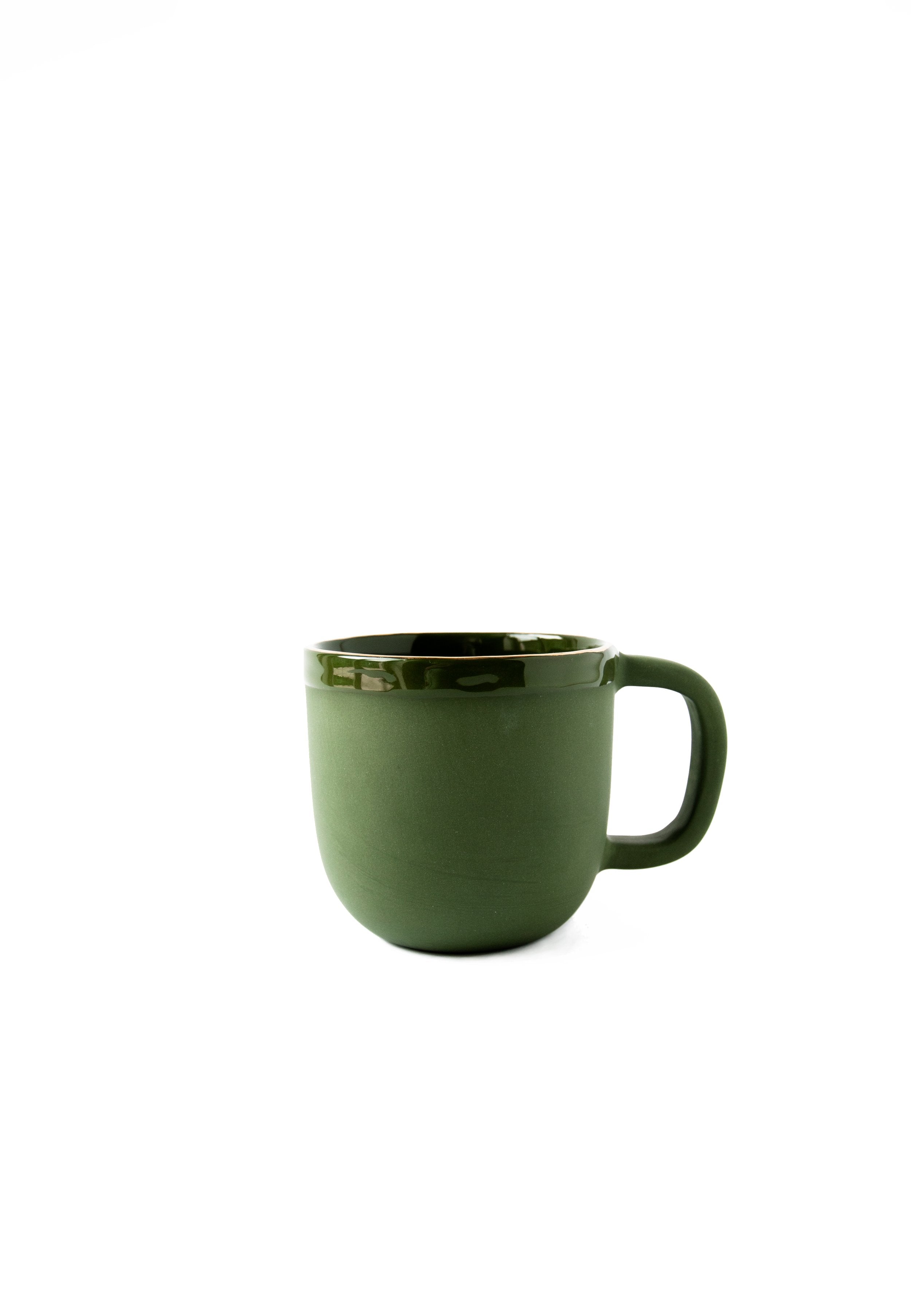 Porcelain Coffee Mug with Gold Rim (Green)
