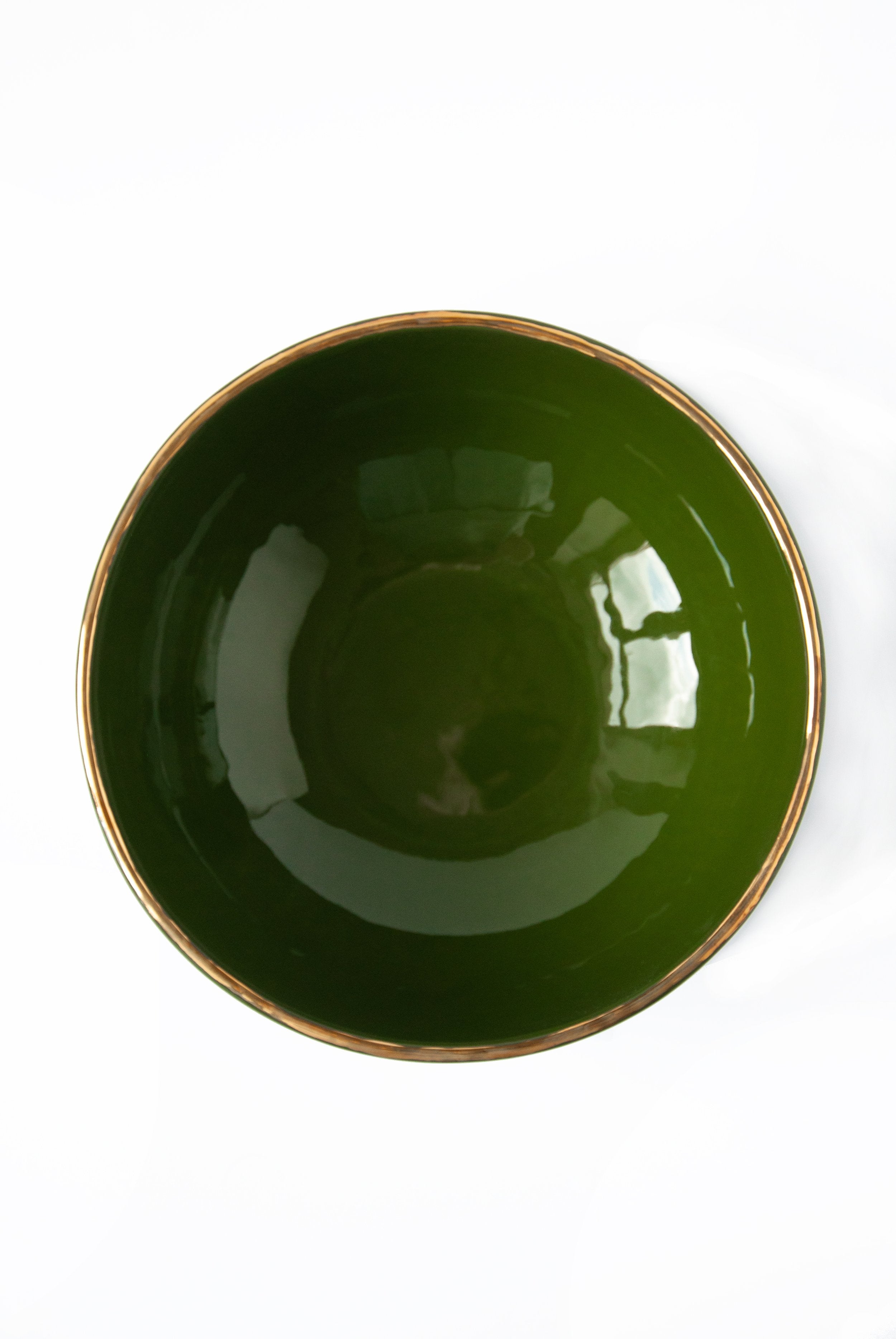 Porcelain Salad Serving Bowl with Gold Rim (Green)