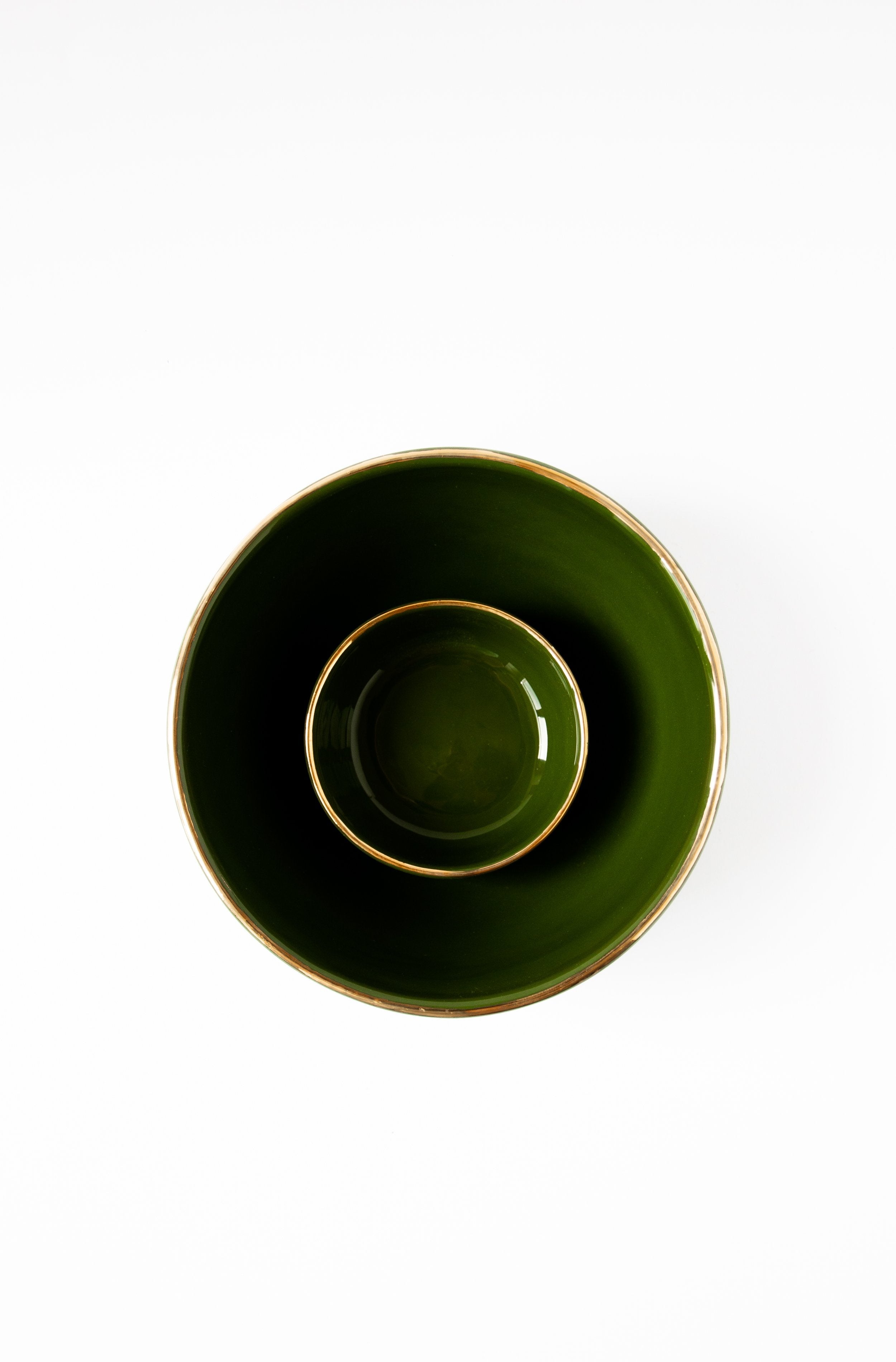 Porcelain Bowl with Gold Rim (Green)