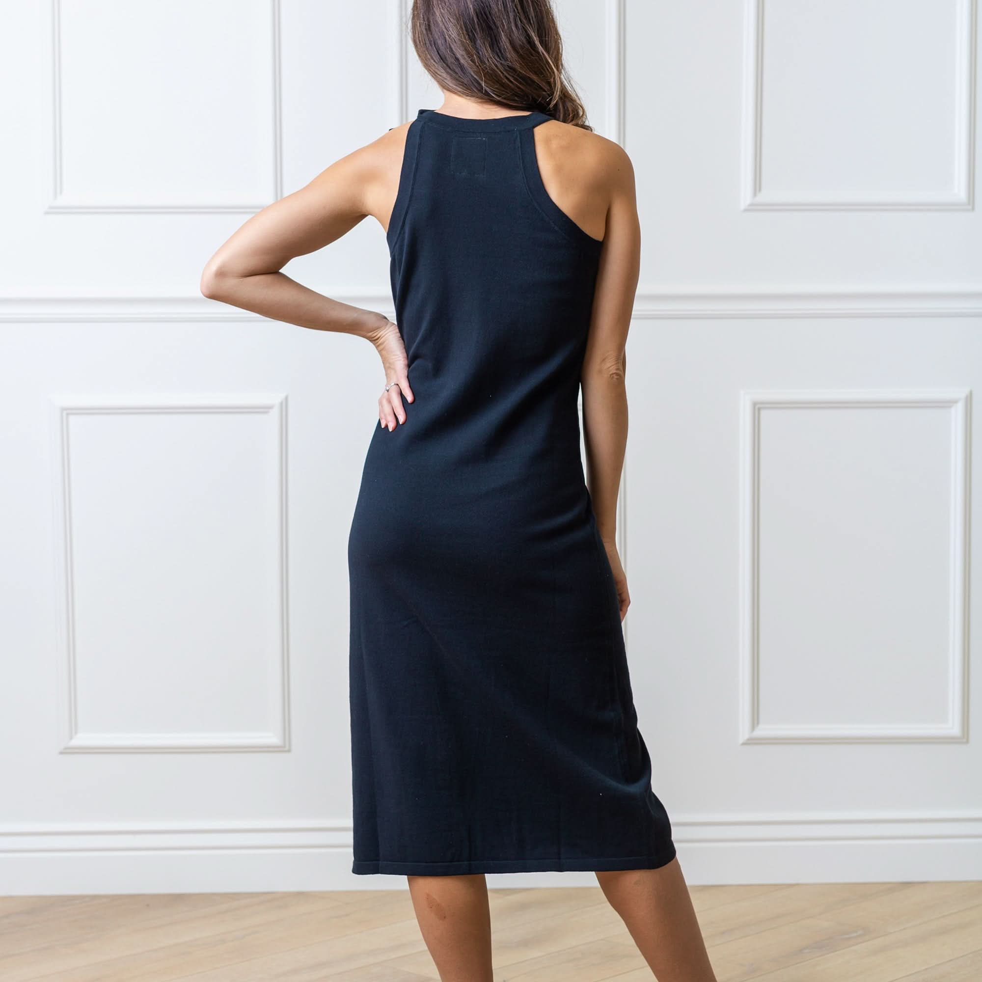 Halter Tie Knit Sweater Dress (Black)