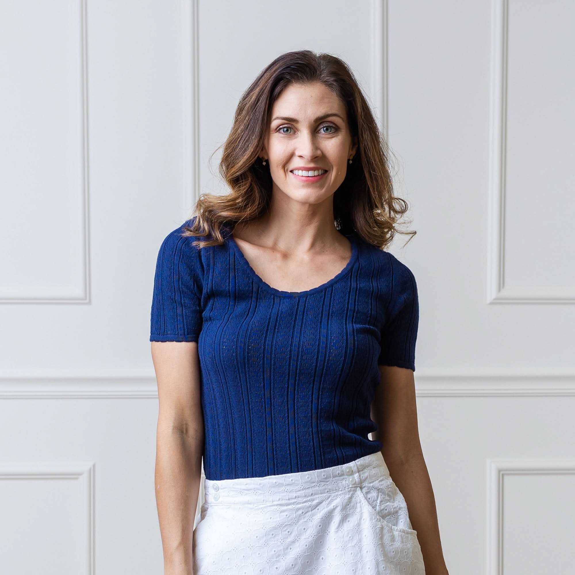 Scoop Neck Sweater Top (Navy)